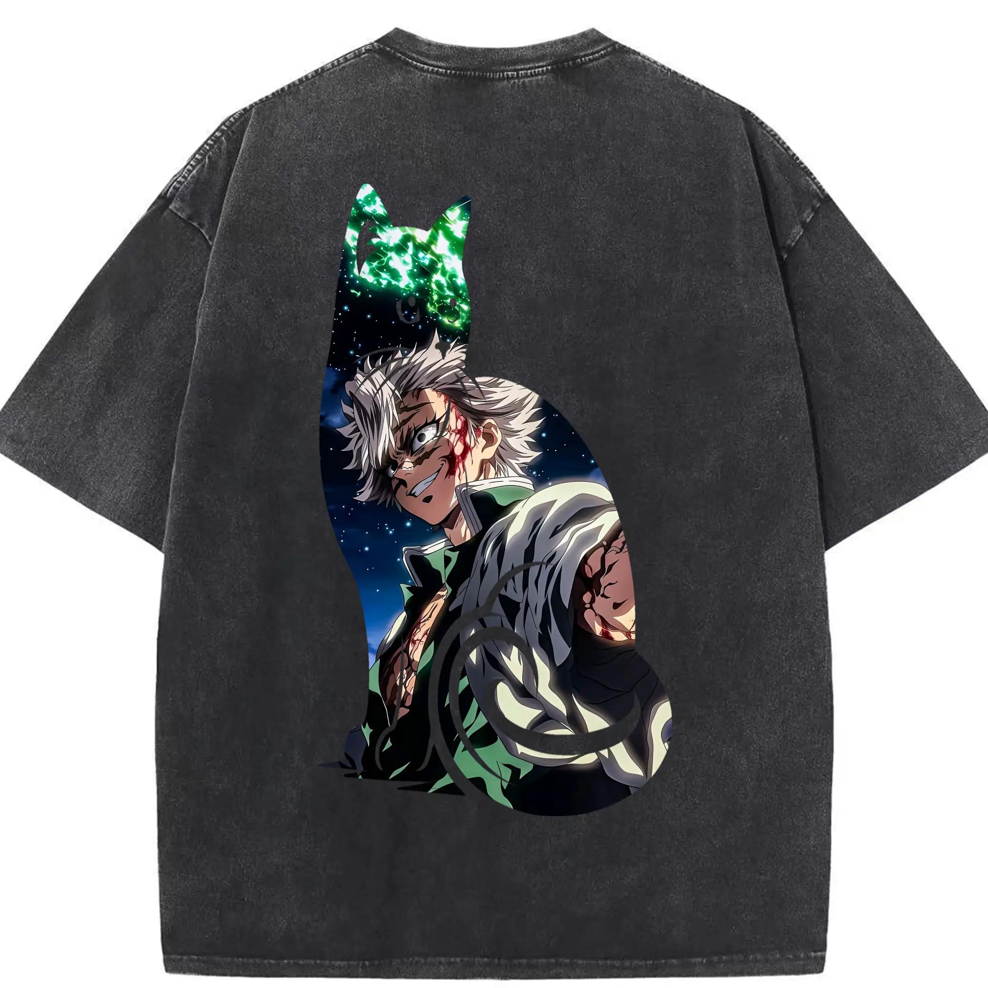 鬼滅の刃 グッズ,不死川 実弥 - 綿100％ ヴィンテージ風 半袖Tシャツ ・ 背面プリント ・ 柔らか肌触り ・ 通気性 快適 ・ スポーツ カジュアル 外出用