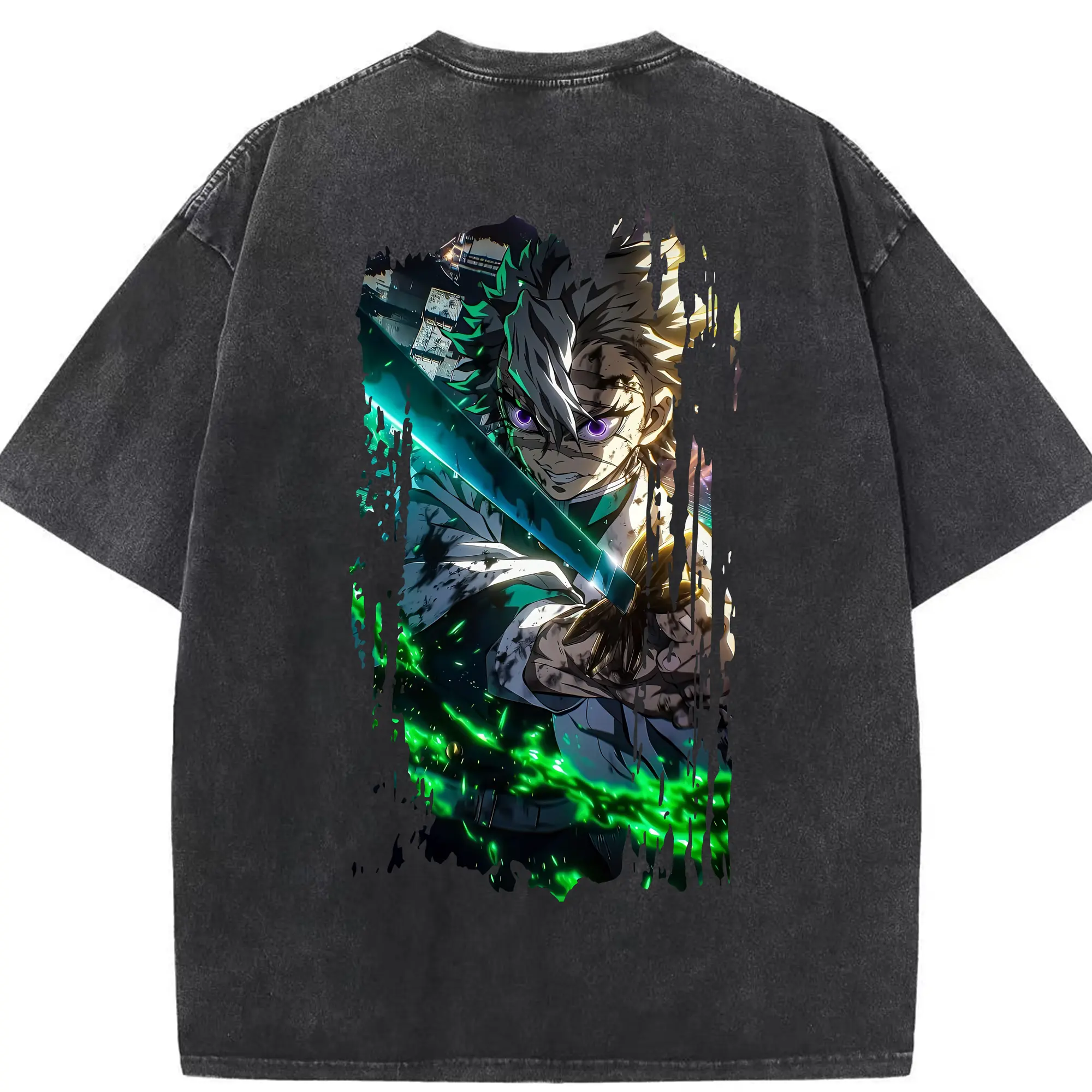 鬼滅の刃 グッズ,不死川 実弥 - 綿100％ ヴィンテージ風 半袖Tシャツ ・ 背面プリント ・ 柔らか肌触り ・ 通気性 快適 ・ スポーツ カジュアル 外出用