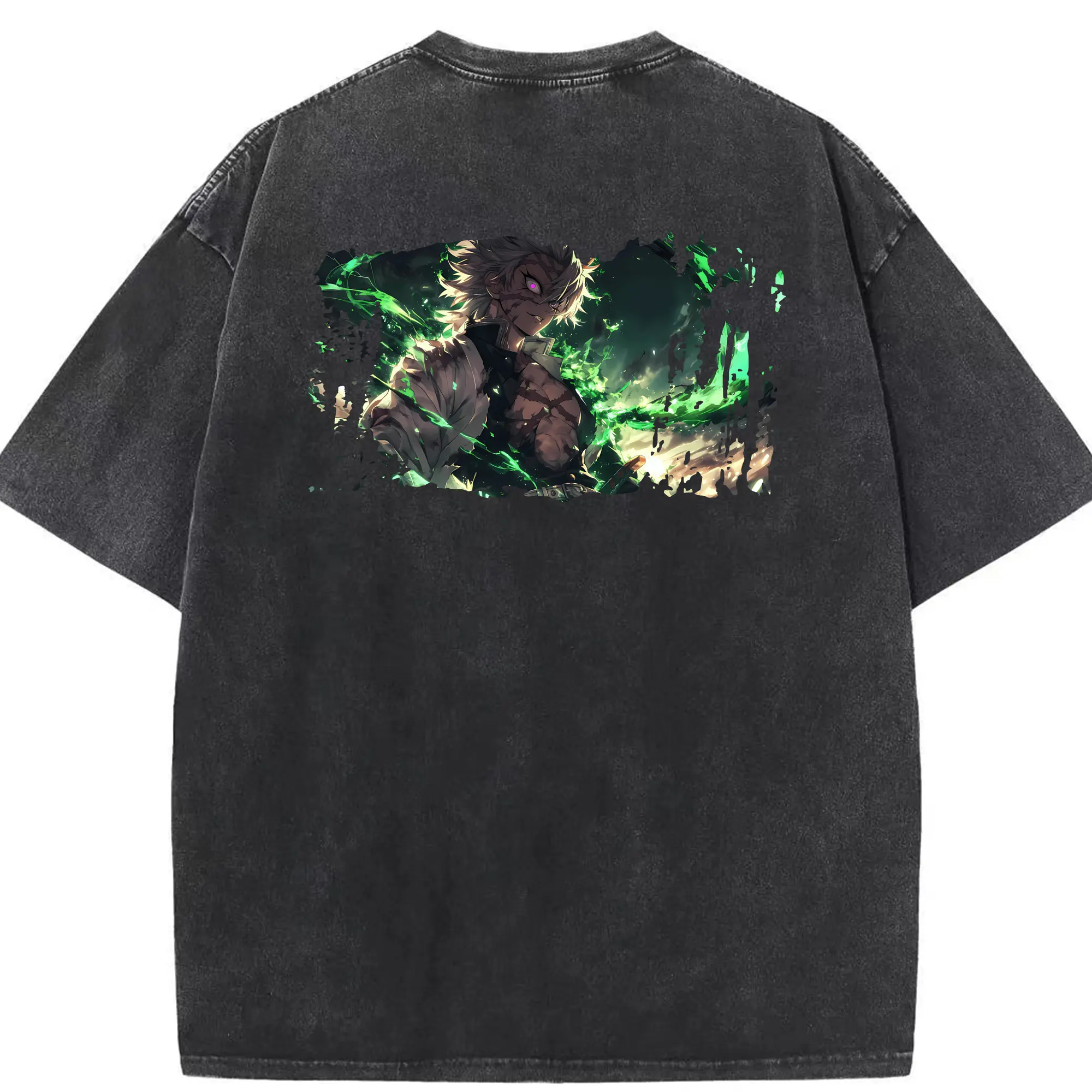 鬼滅の刃 グッズ,不死川 実弥 - 綿100％ ヴィンテージ風 半袖Tシャツ ・ 背面プリント ・ 柔らか肌触り ・ 通気性 快適 ・ スポーツ カジュアル 外出用