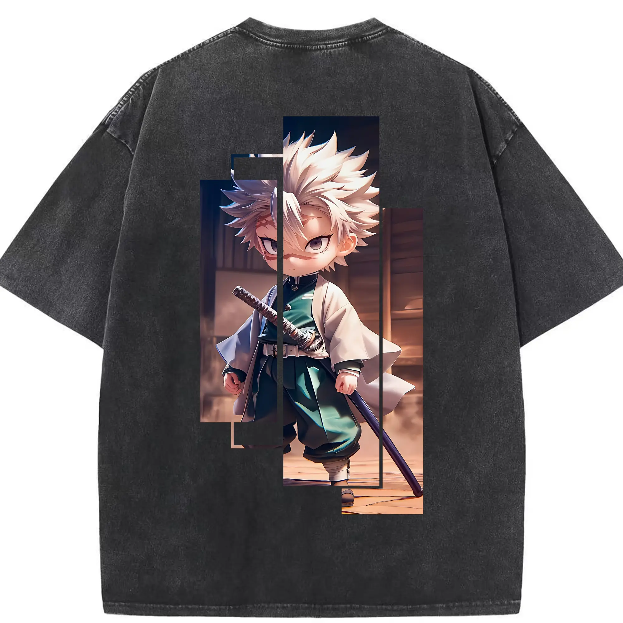 鬼滅の刃 グッズ,不死川 実弥 - 綿100％ ヴィンテージ風 半袖Tシャツ ・ 背面プリント ・ 柔らか肌触り ・ 通気性 快適 ・ スポーツ カジュアル 外出用