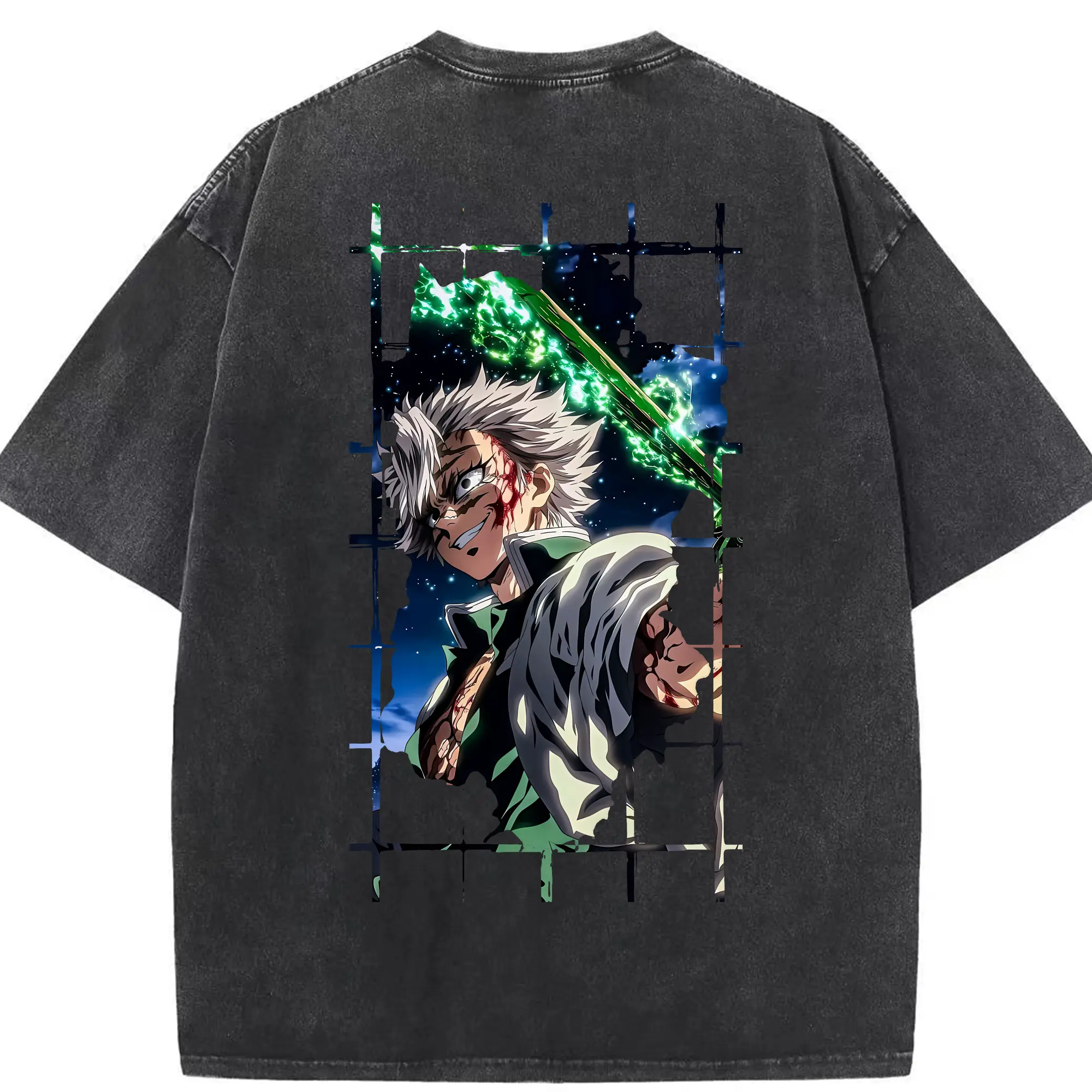 鬼滅の刃 グッズ,不死川 実弥 - 綿100％ ヴィンテージ風 半袖Tシャツ ・ 背面プリント ・ 柔らか肌触り ・ 通気性 快適 ・ スポーツ カジュアル 外出用