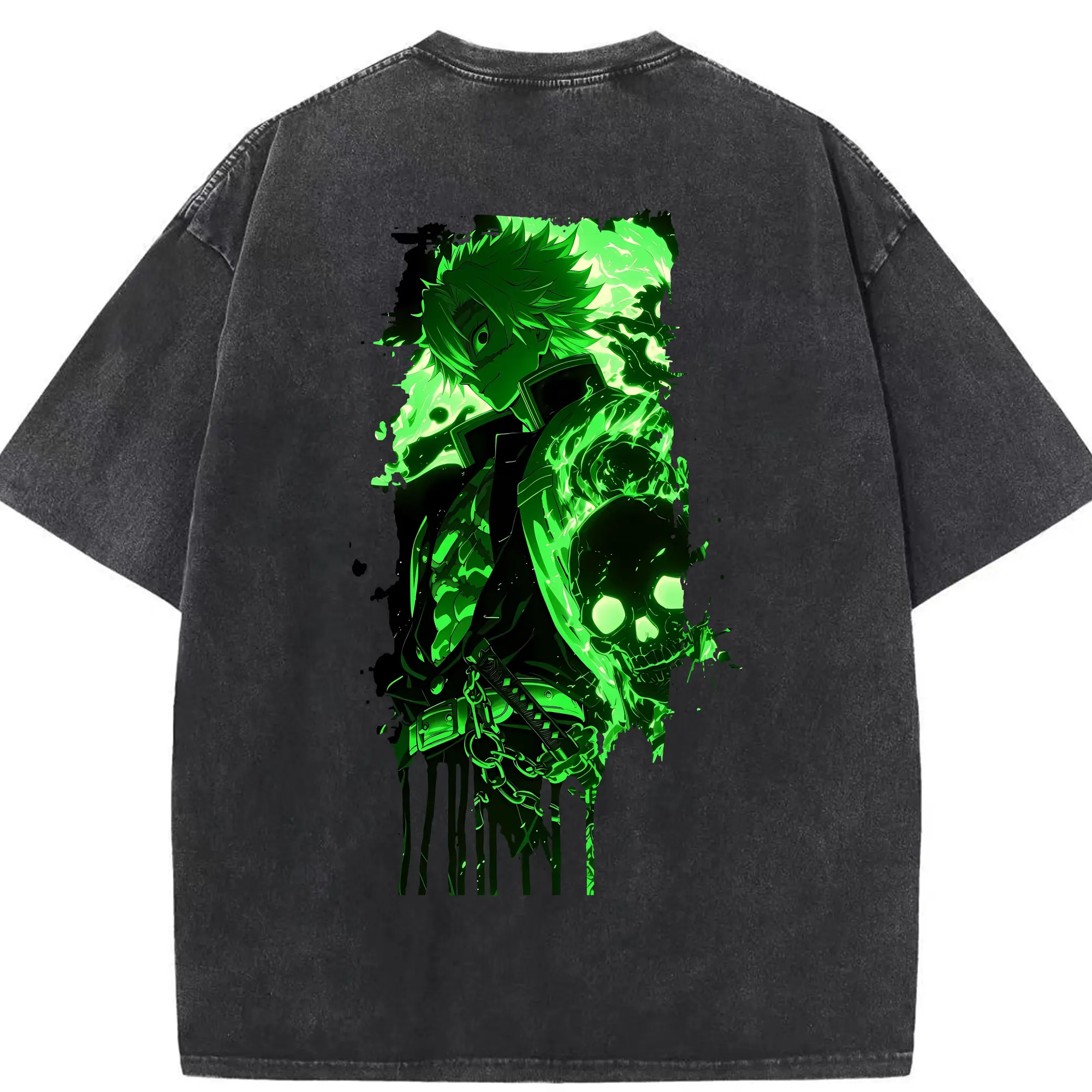 鬼滅の刃 グッズ,不死川 実弥 - 綿100％ ヴィンテージ風 半袖Tシャツ ・ 背面プリント ・ 柔らか肌触り ・ 通気性 快適 ・ スポーツ カジュアル 外出用