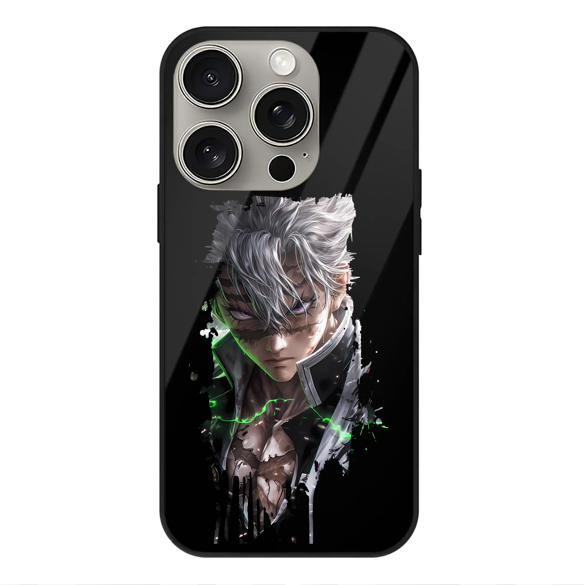 鬼滅の刃 グッズ,不死川 実弥 - IPhone15Pro対応 ・ スマホケース ・ 背面ガラス ・ TPU+強化ガラス ・ 耐衝撃 ・ 黄変防止 ・ ワイヤレス充電対応 ・ 3D立体ボタン