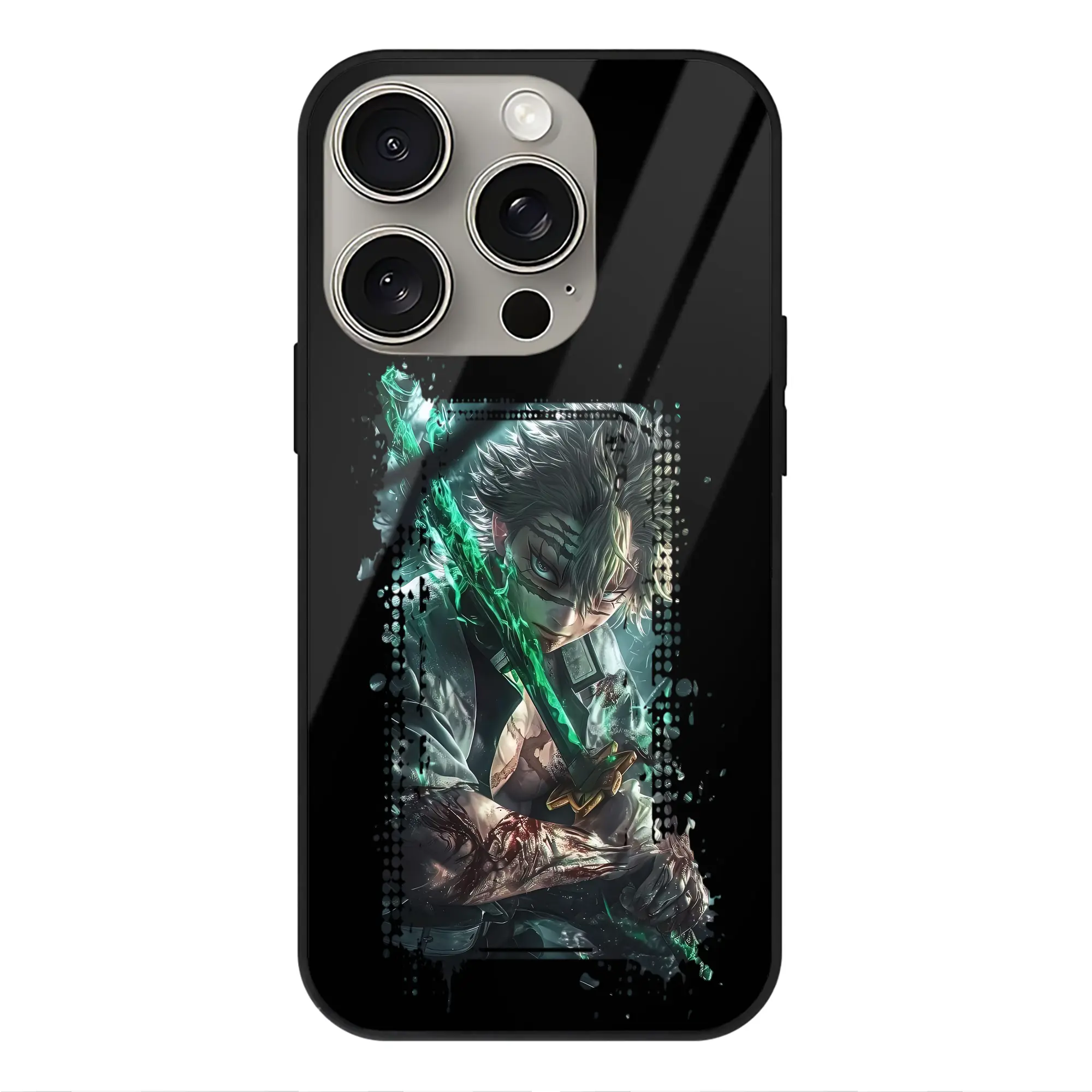 鬼滅の刃 グッズ,不死川 実弥 - IPhone15Pro対応 ・ スマホケース ・ 背面ガラス ・ TPU+強化ガラス ・ 耐衝撃 ・ 黄変防止 ・ ワイヤレス充電対応 ・ 3D立体ボタン