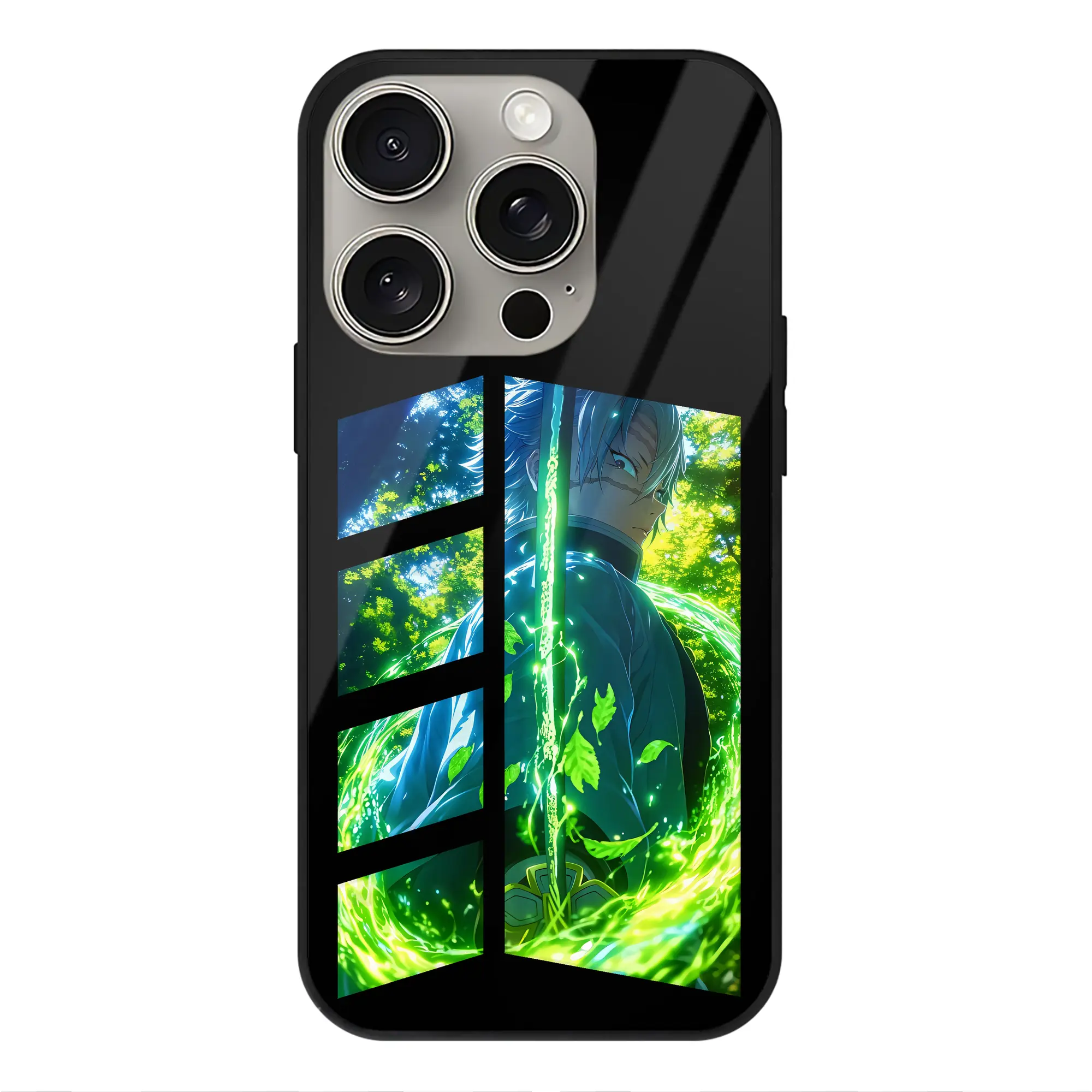 鬼滅の刃 グッズ,不死川 実弥 - IPhone15Pro対応 ・ スマホケース ・ 背面ガラス ・ TPU+強化ガラス ・ 耐衝撃 ・ 黄変防止 ・ ワイヤレス充電対応 ・ 3D立体ボタン