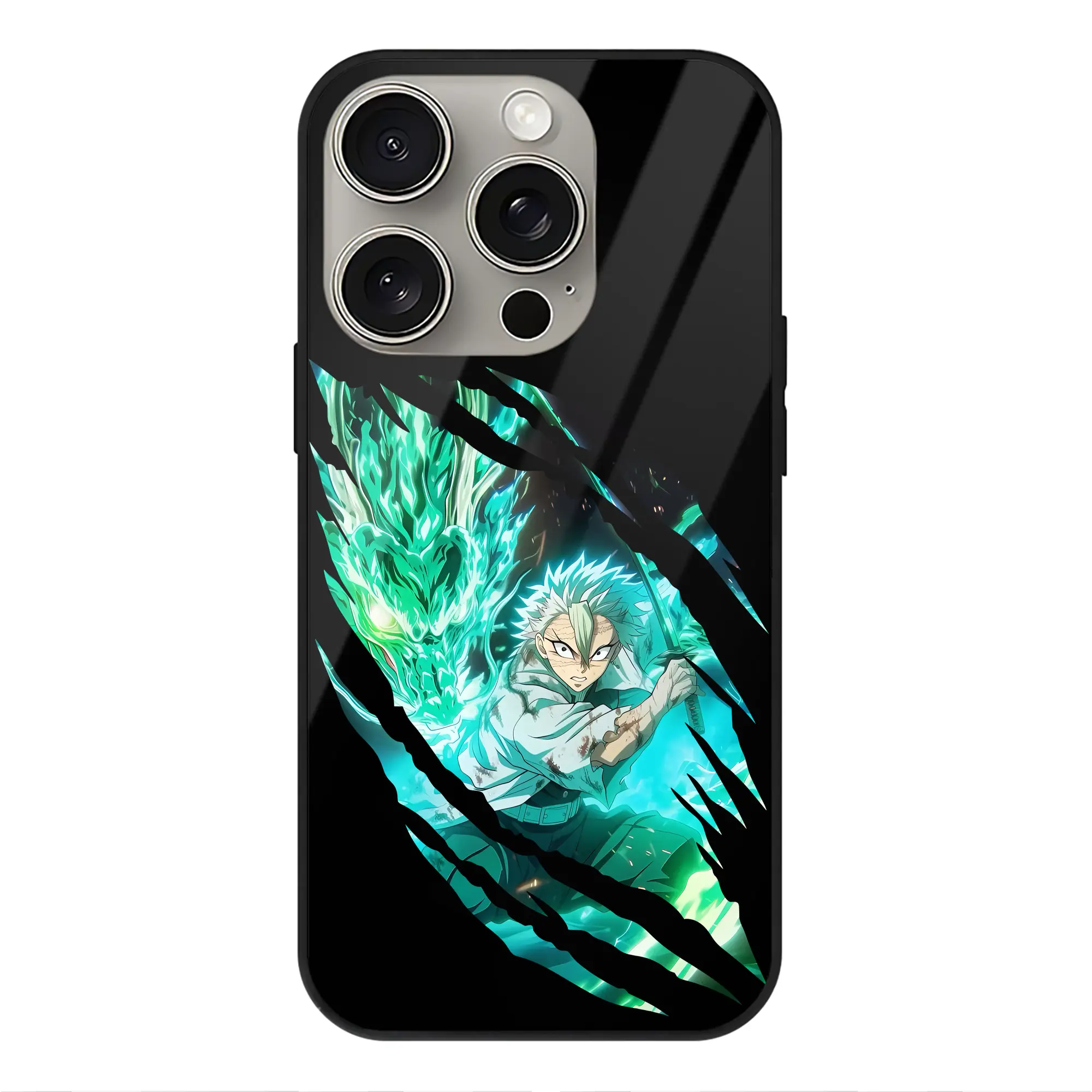 鬼滅の刃 グッズ,不死川 実弥 - IPhone15Pro対応 ・ スマホケース ・ 背面ガラス ・ TPU+強化ガラス ・ 耐衝撃 ・ 黄変防止 ・ ワイヤレス充電対応 ・ 3D立体ボタン