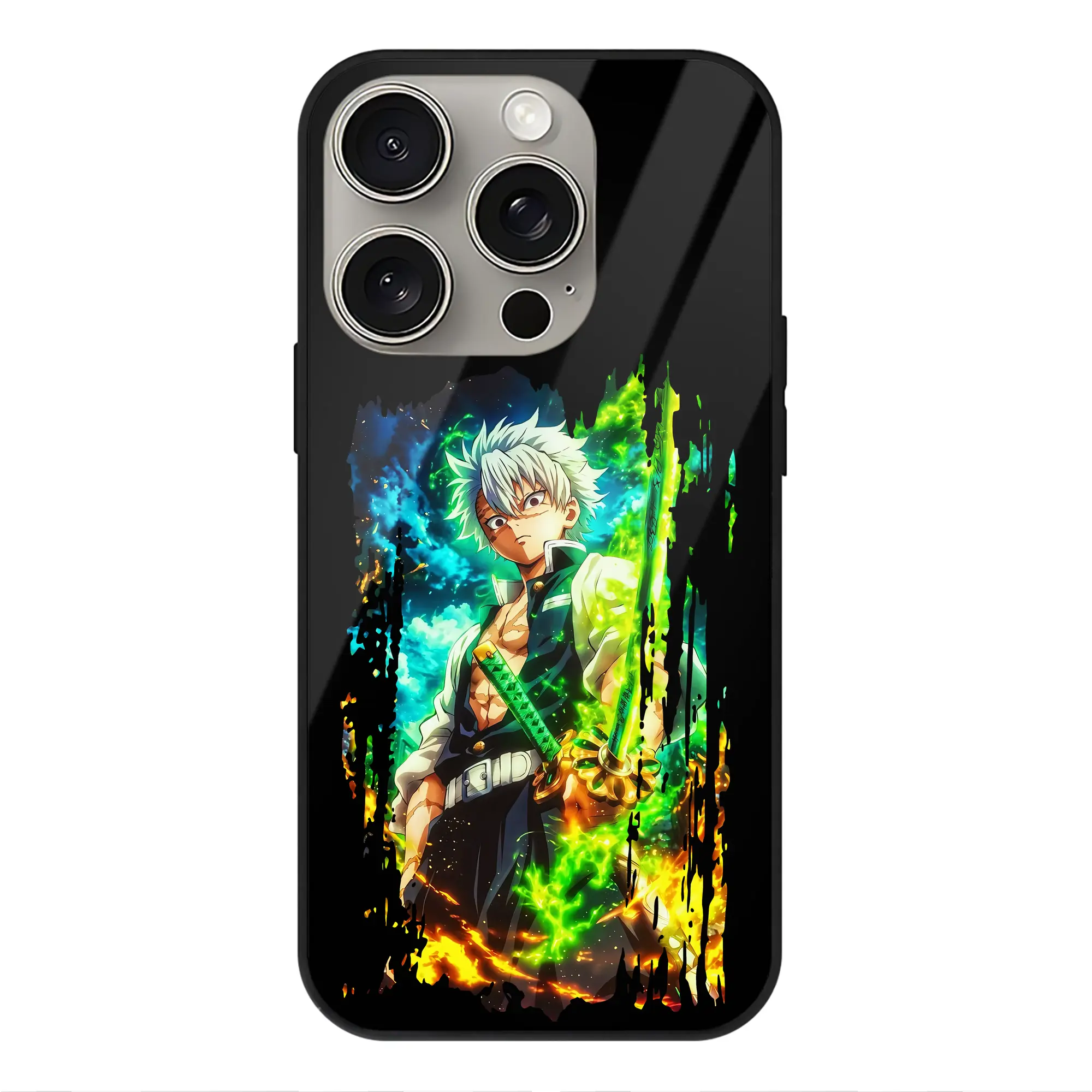 鬼滅の刃 グッズ,不死川 実弥 - IPhone15Pro対応 ・ スマホケース ・ 背面ガラス ・ TPU+強化ガラス ・ 耐衝撃 ・ 黄変防止 ・ ワイヤレス充電対応 ・ 3D立体ボタン