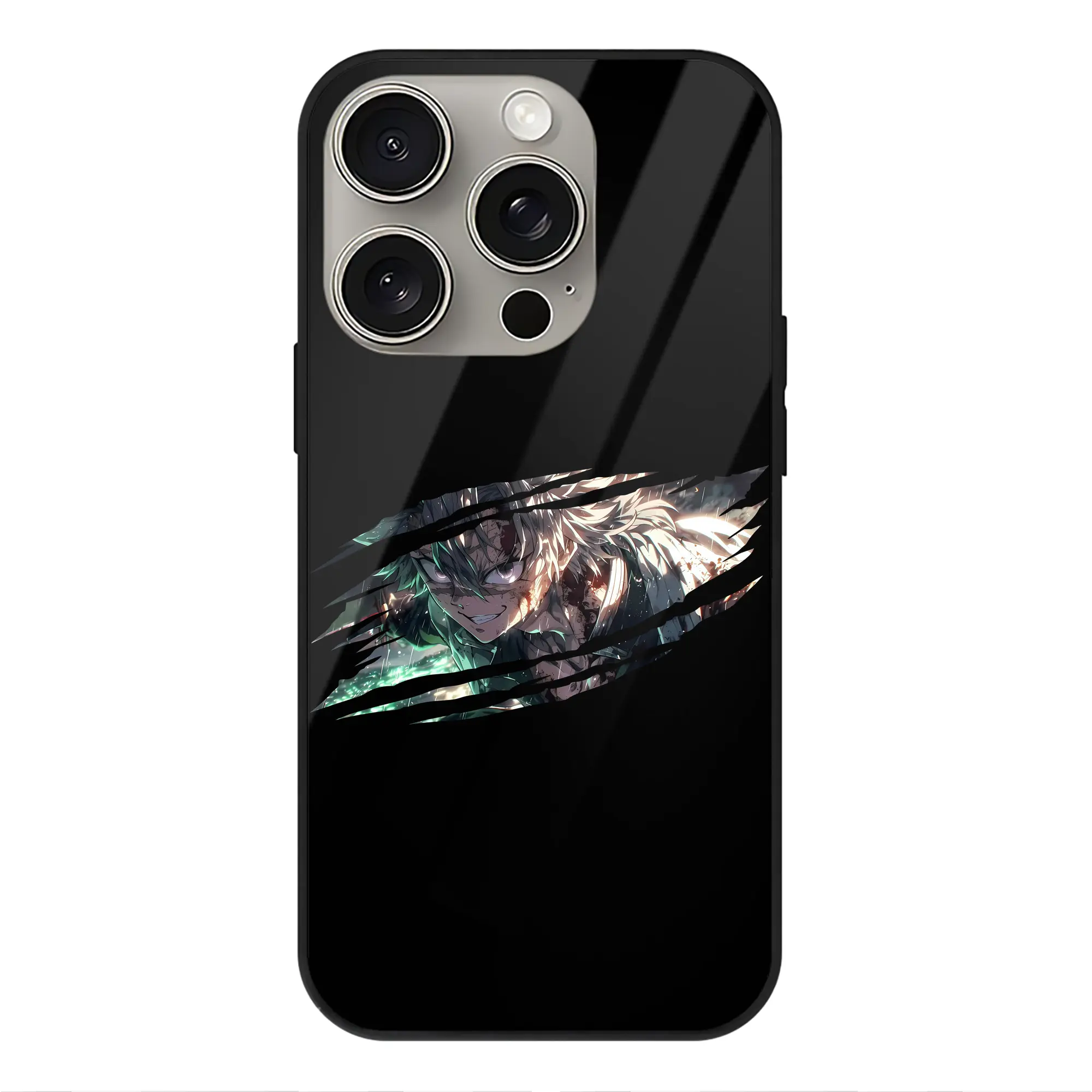 鬼滅の刃 グッズ,不死川 実弥 - IPhone15Pro対応 ・ スマホケース ・ 背面ガラス ・ TPU+強化ガラス ・ 耐衝撃 ・ 黄変防止 ・ ワイヤレス充電対応 ・ 3D立体ボタン