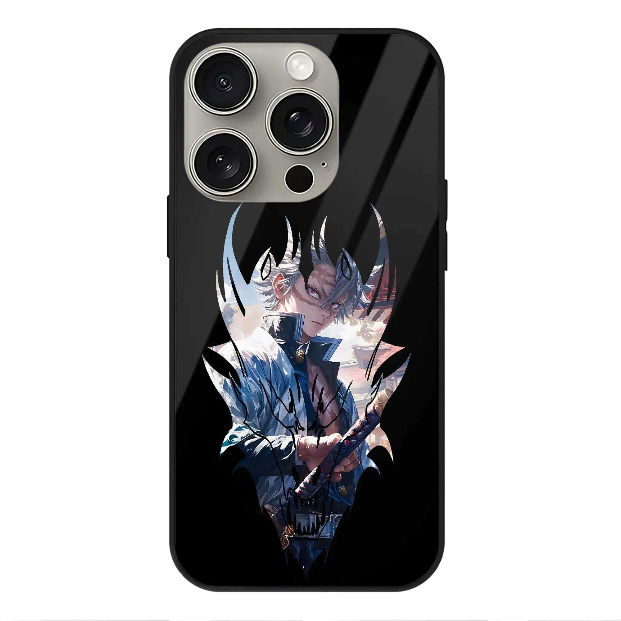 鬼滅の刃 グッズ,不死川 実弥 - IPhone15Pro対応 ・ スマホケース ・ 背面ガラス ・ TPU+強化ガラス ・ 耐衝撃 ・ 黄変防止 ・ ワイヤレス充電対応 ・ 3D立体ボタン