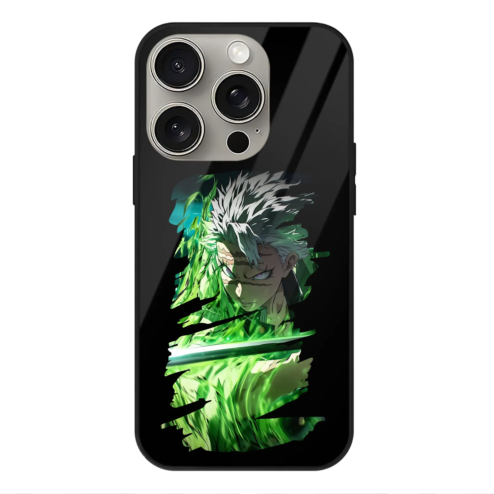 鬼滅の刃 グッズ,不死川 実弥 - IPhone15Pro対応 ・ スマホケース ・ 背面ガラス ・ TPU+強化ガラス ・ 耐衝撃 ・ 黄変防止 ・ ワイヤレス充電対応 ・ 3D立体ボタン