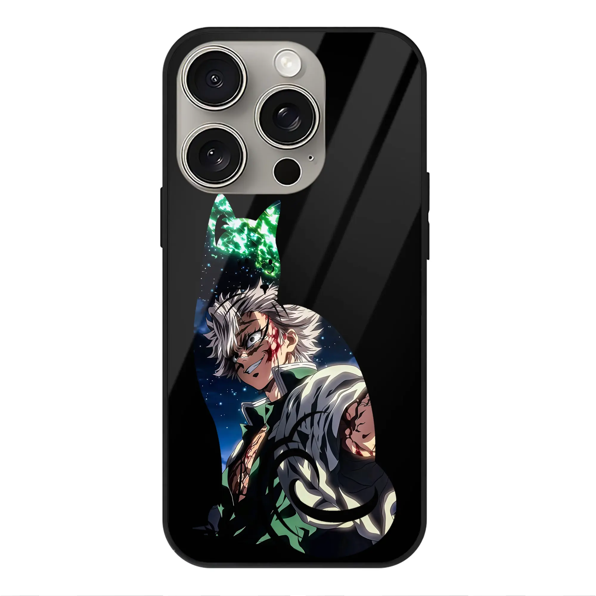 鬼滅の刃 グッズ,不死川 実弥 - IPhone15Pro対応 ・ スマホケース ・ 背面ガラス ・ TPU+強化ガラス ・ 耐衝撃 ・ 黄変防止 ・ ワイヤレス充電対応 ・ 3D立体ボタン