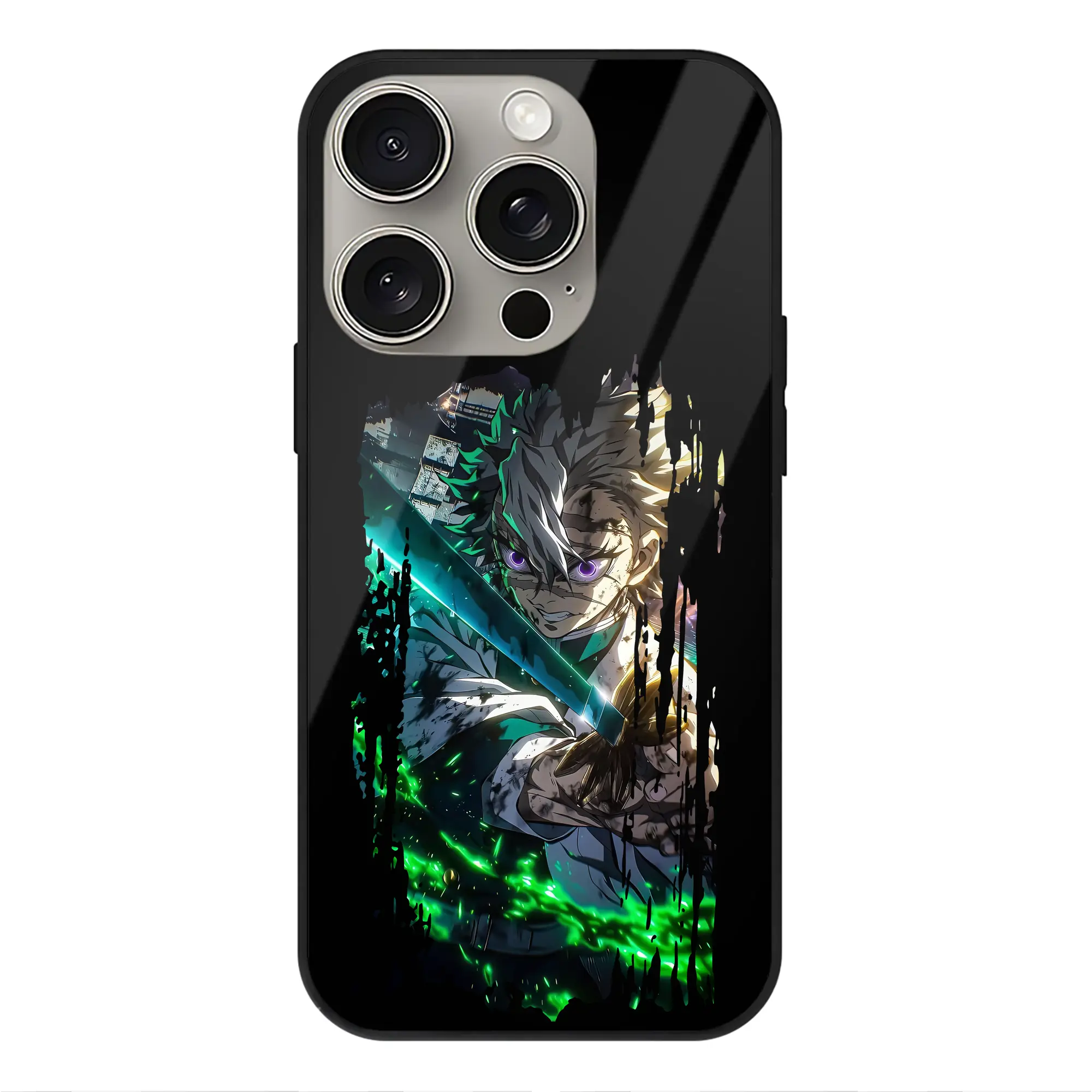 鬼滅の刃 グッズ,不死川 実弥 - IPhone15Pro対応 ・ スマホケース ・ 背面ガラス ・ TPU+強化ガラス ・ 耐衝撃 ・ 黄変防止 ・ ワイヤレス充電対応 ・ 3D立体ボタン