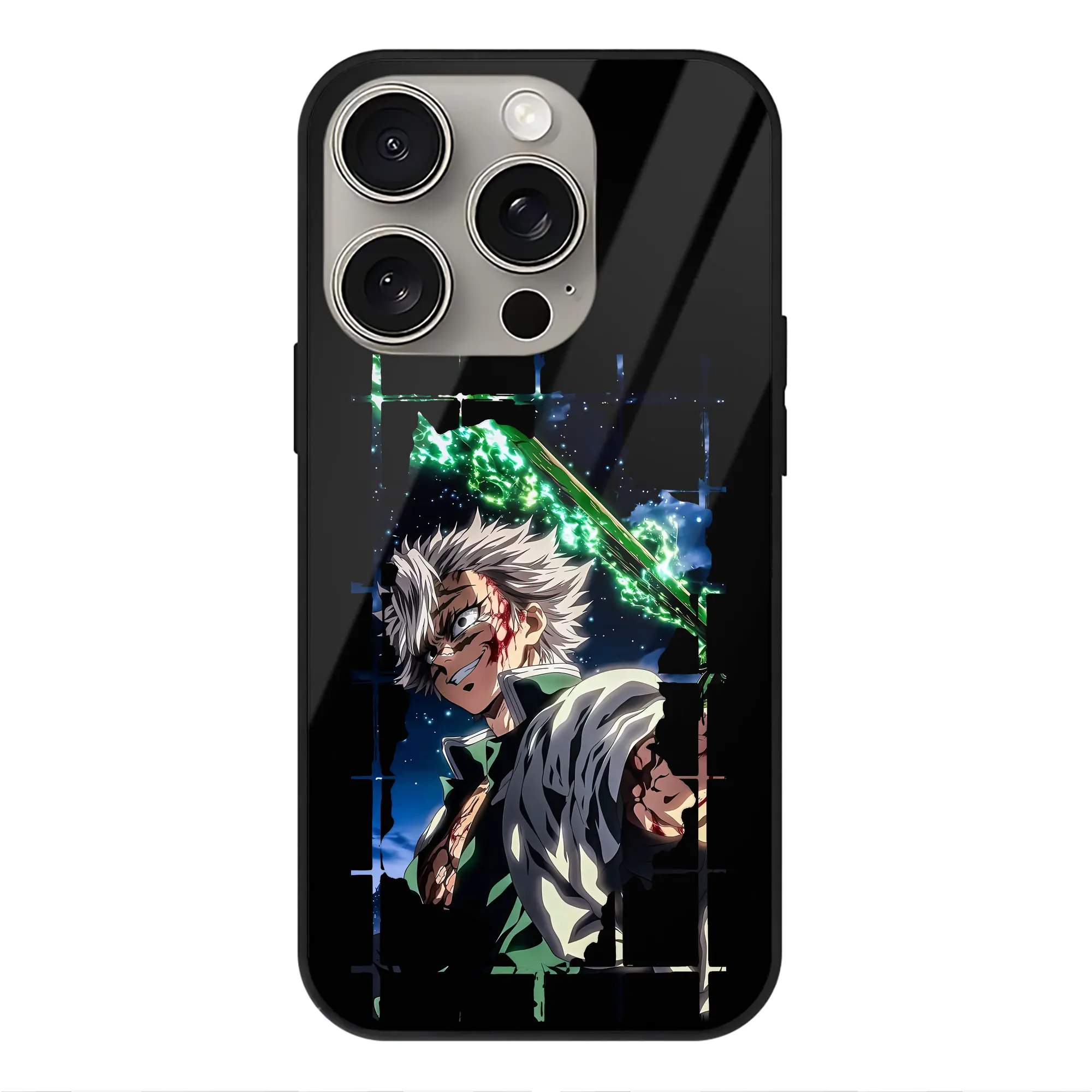 鬼滅の刃 グッズ,不死川 実弥 - IPhone15Pro対応 ・ スマホケース ・ 背面ガラス ・ TPU+強化ガラス ・ 耐衝撃 ・ 黄変防止 ・ ワイヤレス充電対応 ・ 3D立体ボタン