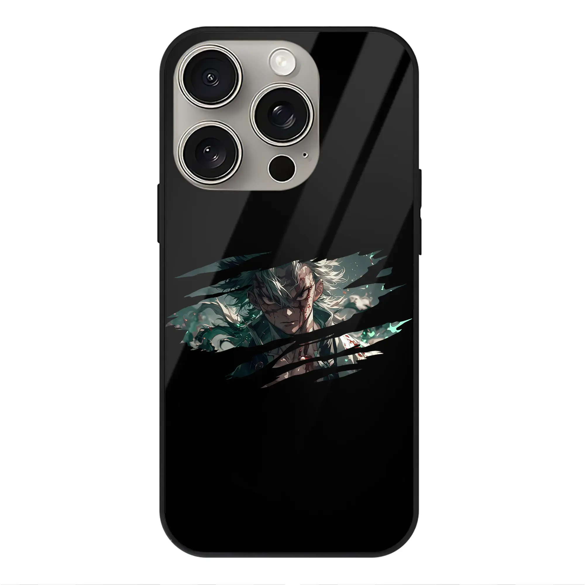 鬼滅の刃 グッズ,不死川 実弥 - IPhone15Pro対応 ・ スマホケース ・ 背面ガラス ・ TPU+強化ガラス ・ 耐衝撃 ・ 黄変防止 ・ ワイヤレス充電対応 ・ 3D立体ボタン