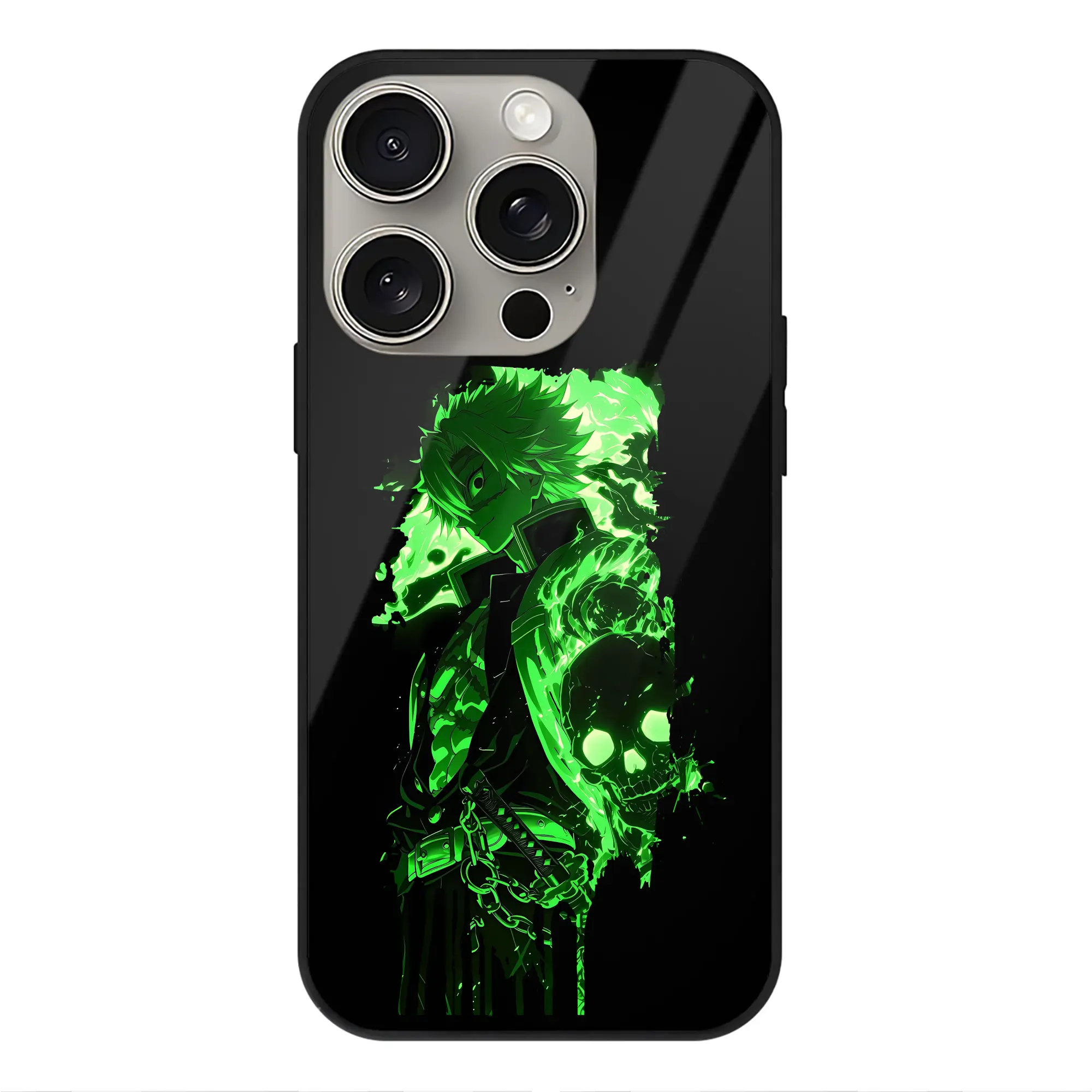 鬼滅の刃 グッズ,不死川 実弥 - IPhone15Pro対応 ・ スマホケース ・ 背面ガラス ・ TPU+強化ガラス ・ 耐衝撃 ・ 黄変防止 ・ ワイヤレス充電対応 ・ 3D立体ボタン