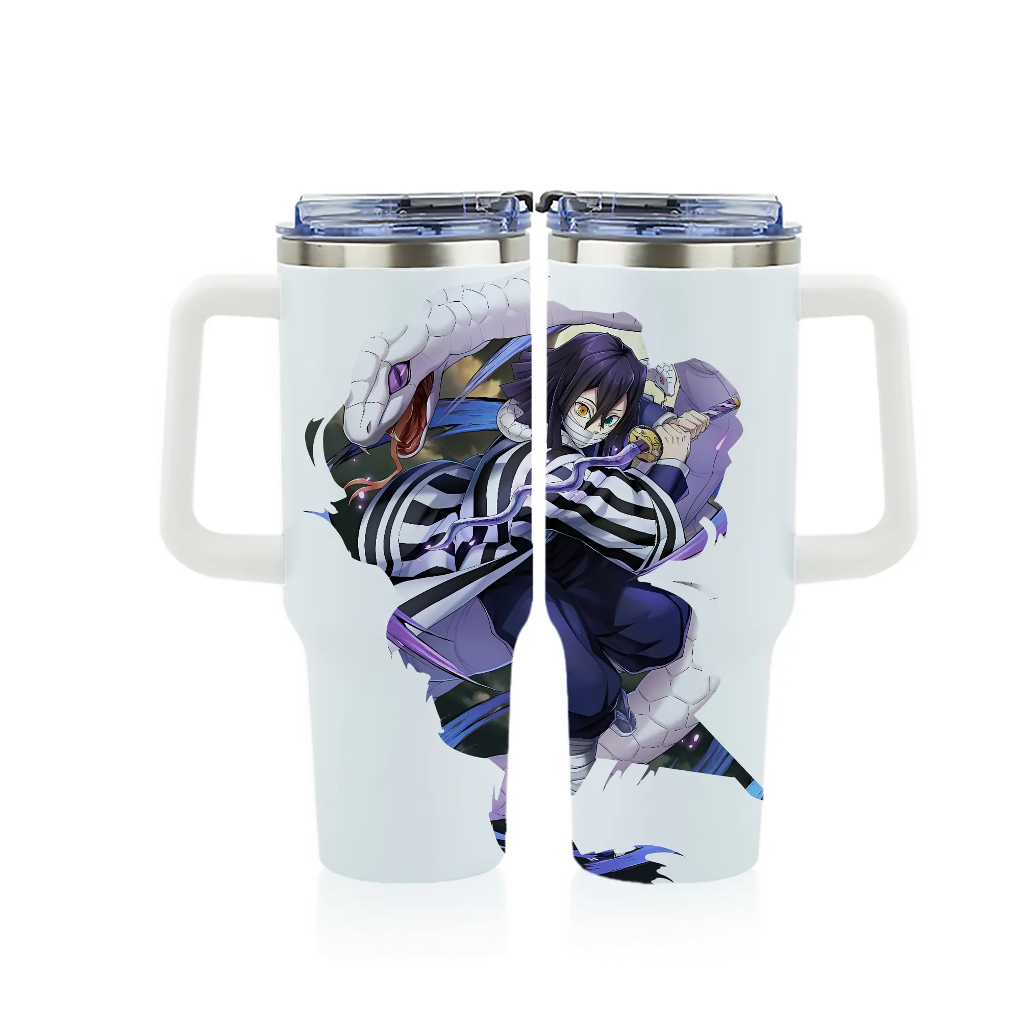 鬼滅の刃 グッズ,伊黒 小芭内 - 1200mL フルプリント車用タンブラー ・ 304ステンレス 内側 ・ 201ステンレス 外側 ・ 保温 保冷 ・ 通勤 ドライブ アウトドア用