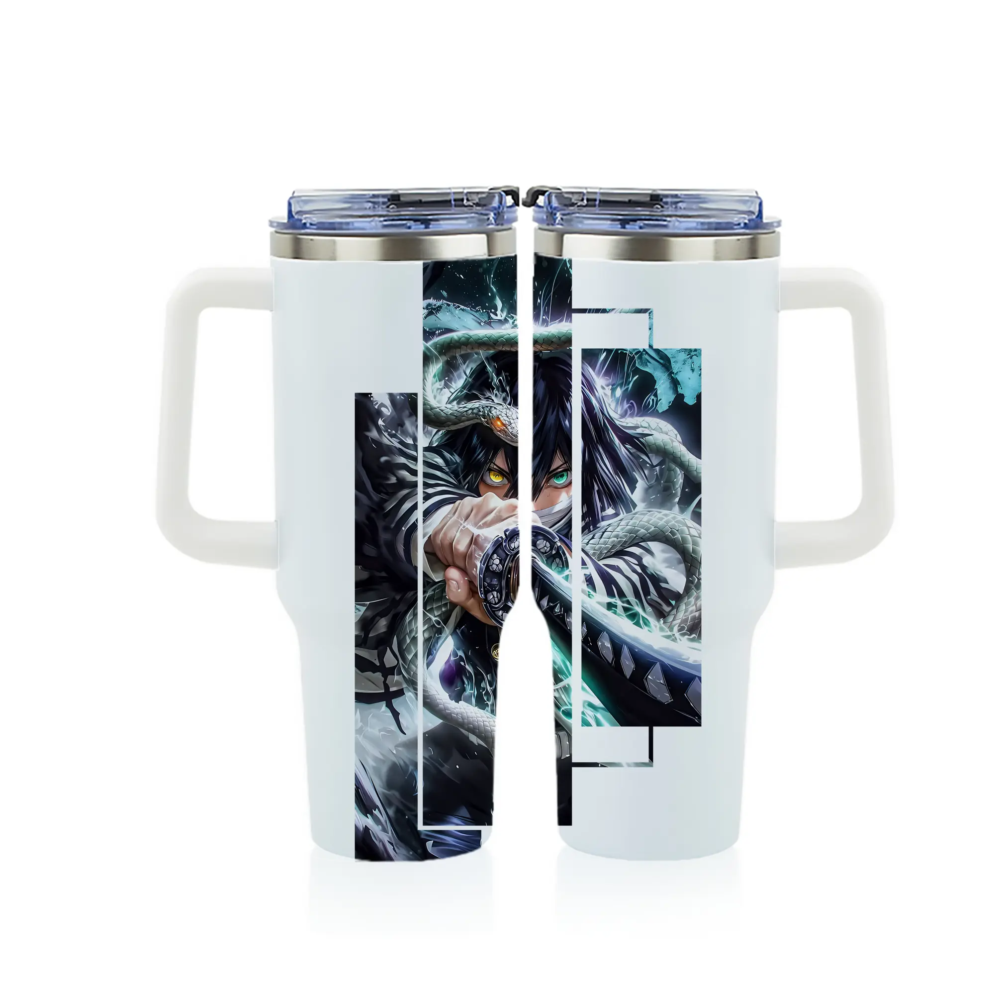 鬼滅の刃 グッズ,伊黒 小芭内 - 1200mL フルプリント車用タンブラー ・ 304ステンレス 内側 ・ 201ステンレス 外側 ・ 保温 保冷 ・ 通勤 ドライブ アウトドア用