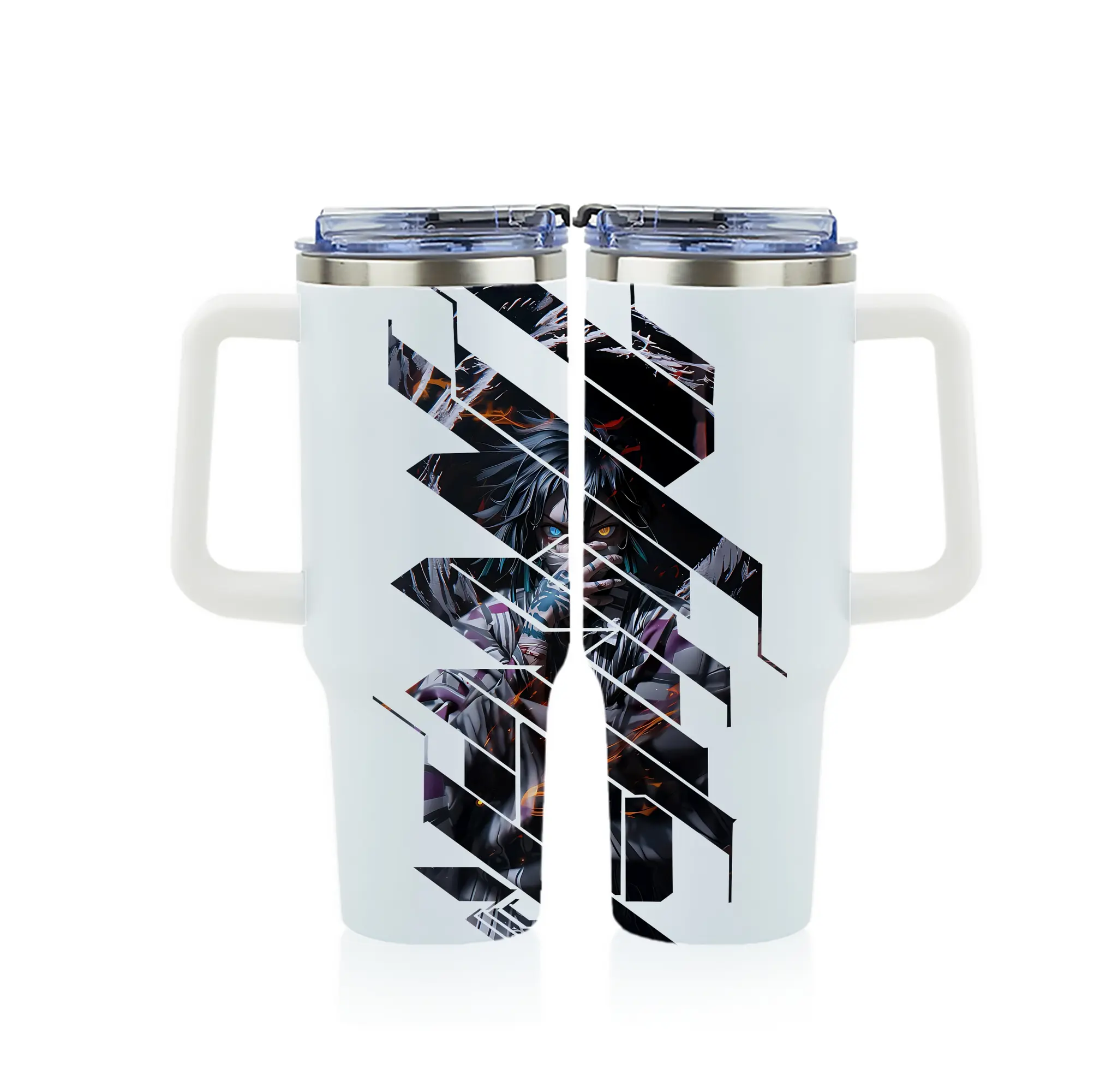 鬼滅の刃 グッズ,伊黒 小芭内 - 1200mL フルプリント車用タンブラー ・ 304ステンレス 内側 ・ 201ステンレス 外側 ・ 保温 保冷 ・ 通勤 ドライブ アウトドア用