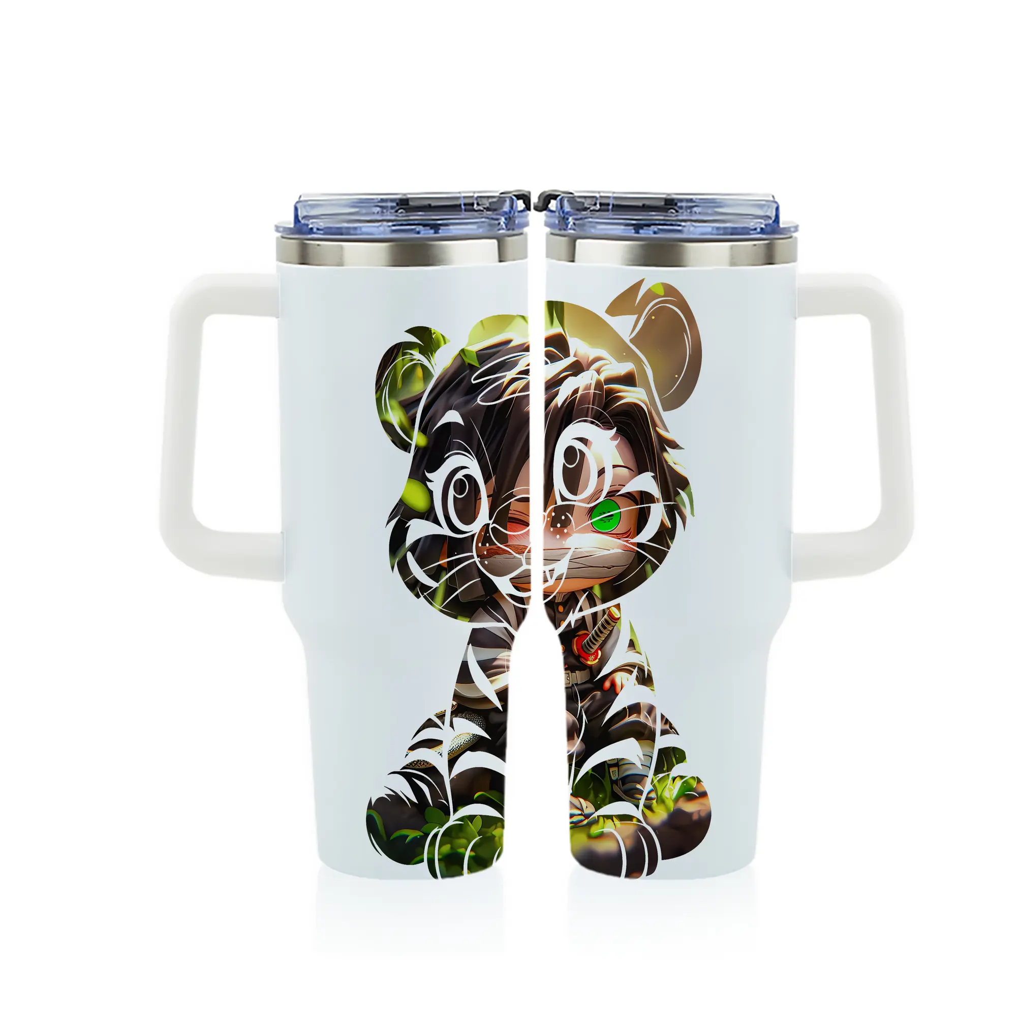 鬼滅の刃 グッズ,伊黒 小芭内 - 1200mL フルプリント車用タンブラー ・ 304ステンレス 内側 ・ 201ステンレス 外側 ・ 保温 保冷 ・ 通勤 ドライブ アウトドア用