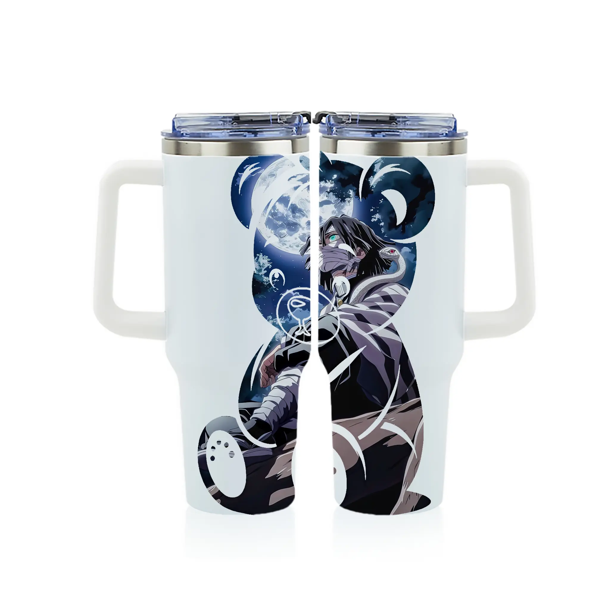 鬼滅の刃 グッズ,伊黒 小芭内 - 1200mL フルプリント車用タンブラー ・ 304ステンレス 内側 ・ 201ステンレス 外側 ・ 保温 保冷 ・ 通勤 ドライブ アウトドア用