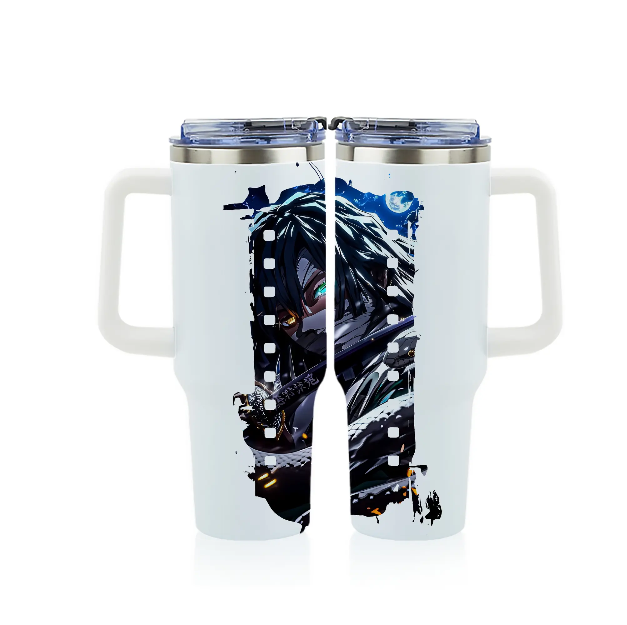 鬼滅の刃 グッズ,伊黒 小芭内 - 1200mL フルプリント車用タンブラー ・ 304ステンレス 内側 ・ 201ステンレス 外側 ・ 保温 保冷 ・ 通勤 ドライブ アウトドア用