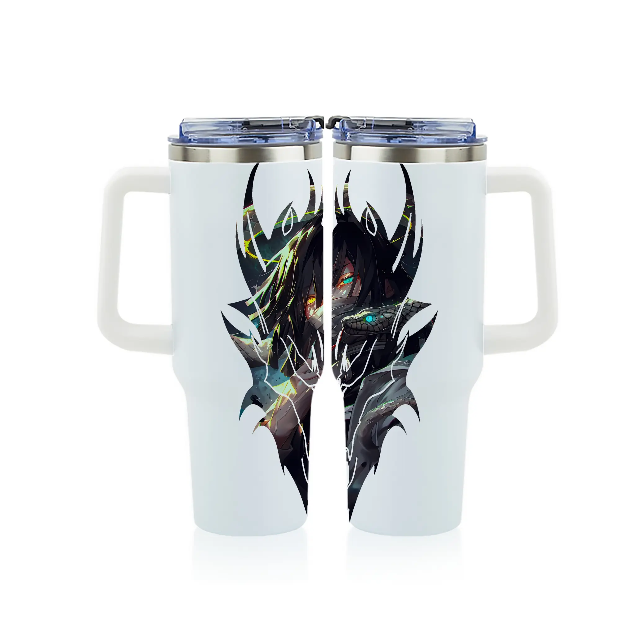 鬼滅の刃 グッズ,伊黒 小芭内 - 1200mL フルプリント車用タンブラー ・ 304ステンレス 内側 ・ 201ステンレス 外側 ・ 保温 保冷 ・ 通勤 ドライブ アウトドア用