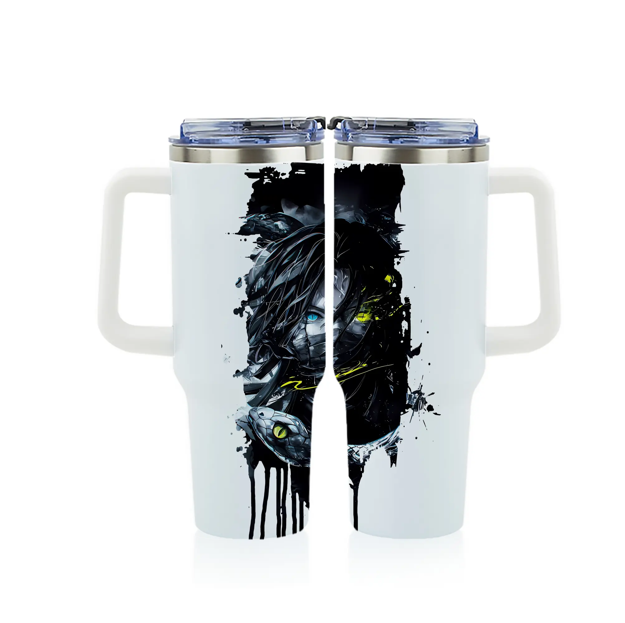 鬼滅の刃 グッズ,伊黒 小芭内 - 1200mL フルプリント車用タンブラー ・ 304ステンレス 内側 ・ 201ステンレス 外側 ・ 保温 保冷 ・ 通勤 ドライブ アウトドア用