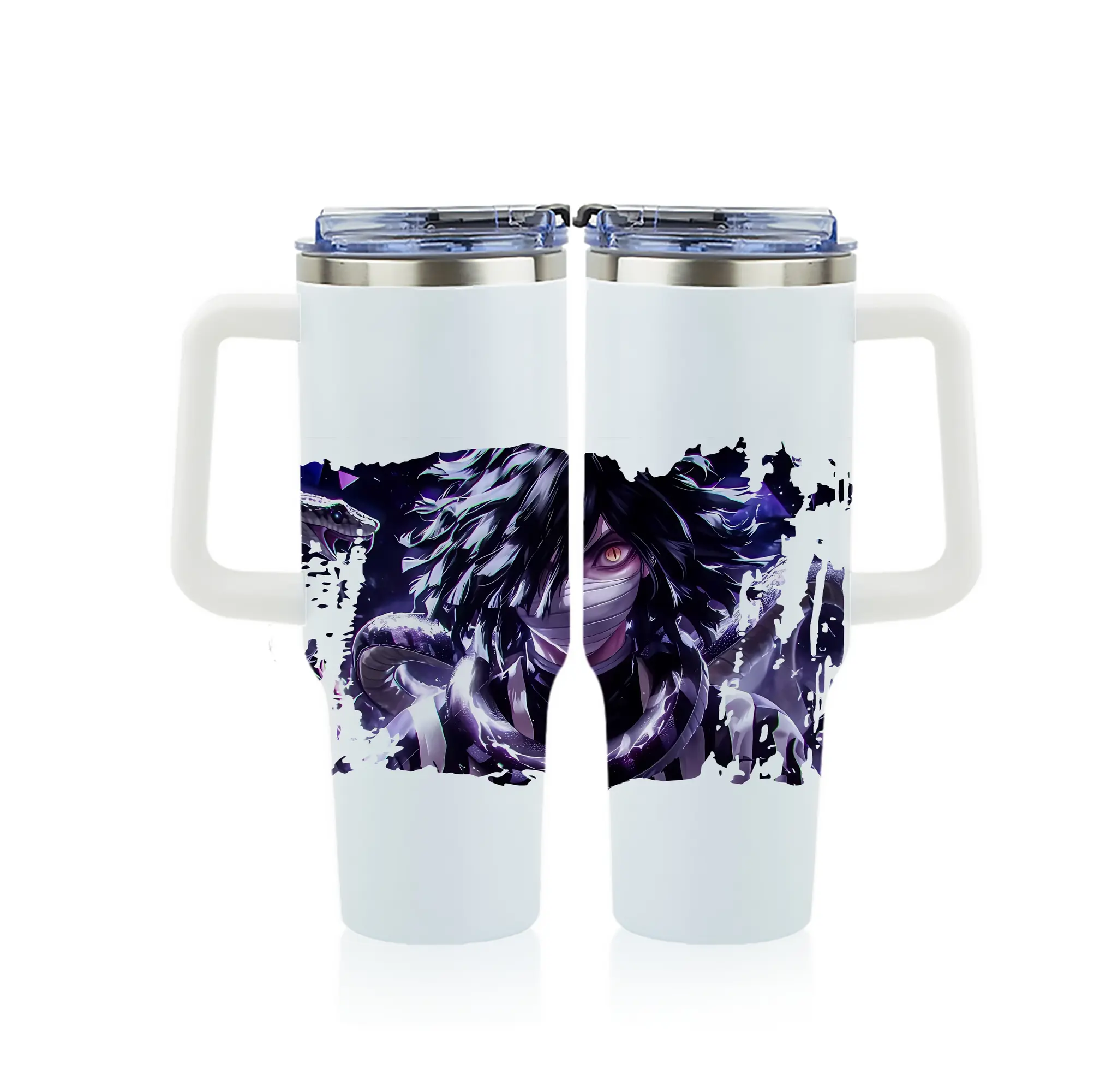 鬼滅の刃 グッズ,伊黒 小芭内 - 1200mL フルプリント車用タンブラー ・ 304ステンレス 内側 ・ 201ステンレス 外側 ・ 保温 保冷 ・ 通勤 ドライブ アウトドア用