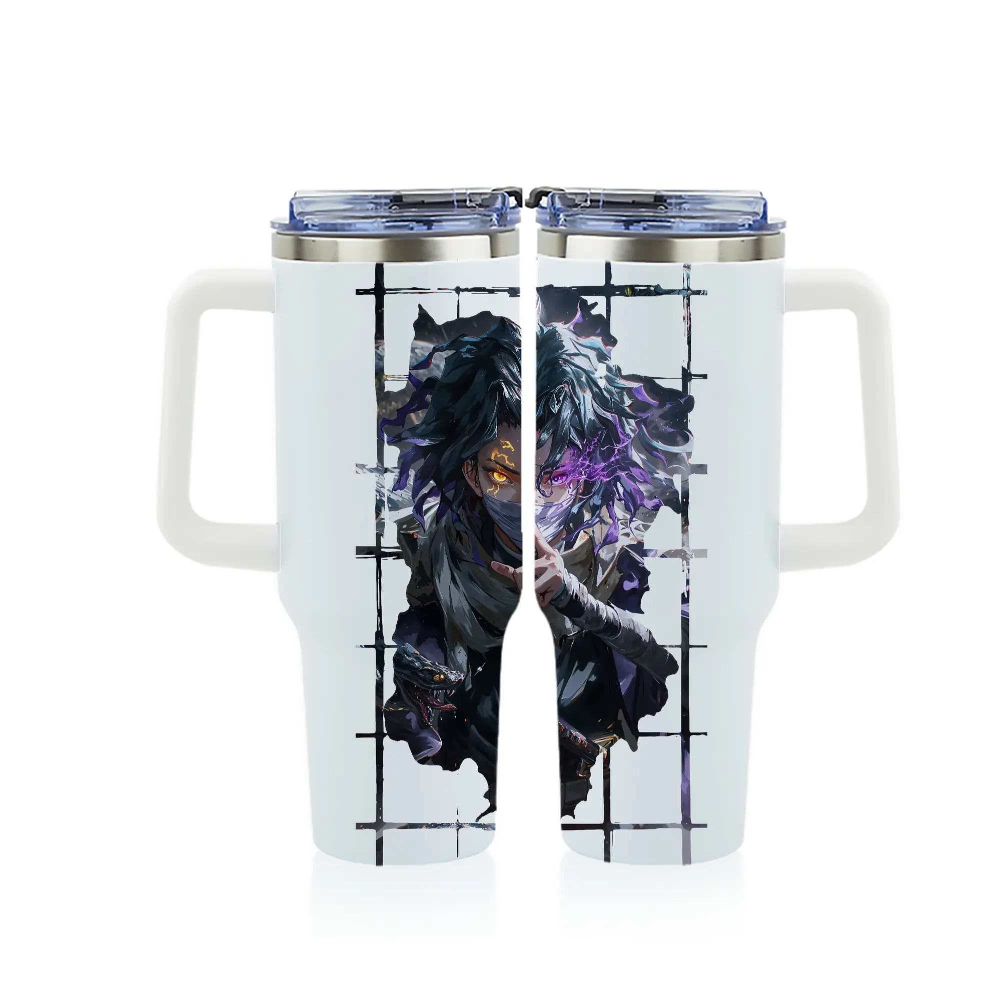 鬼滅の刃 グッズ,伊黒 小芭内 - 1200mL フルプリント車用タンブラー ・ 304ステンレス 内側 ・ 201ステンレス 外側 ・ 保温 保冷 ・ 通勤 ドライブ アウトドア用