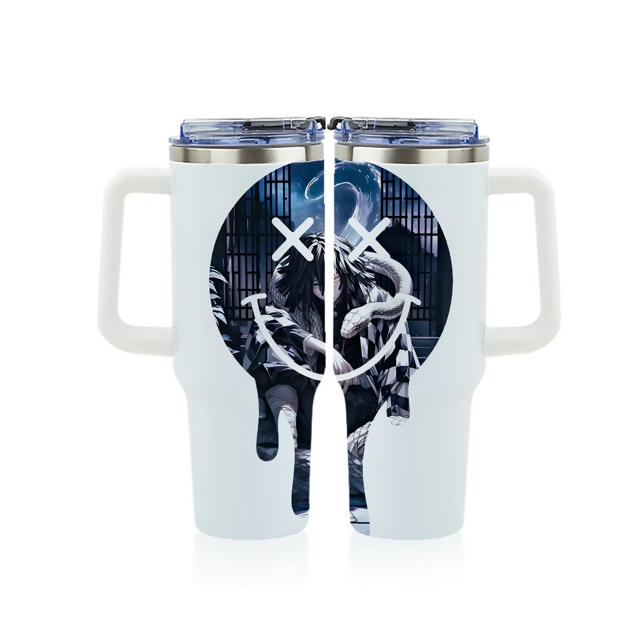 鬼滅の刃 グッズ,伊黒 小芭内 - 1200mL フルプリント車用タンブラー ・ 304ステンレス 内側 ・ 201ステンレス 外側 ・ 保温 保冷 ・ 通勤 ドライブ アウトドア用