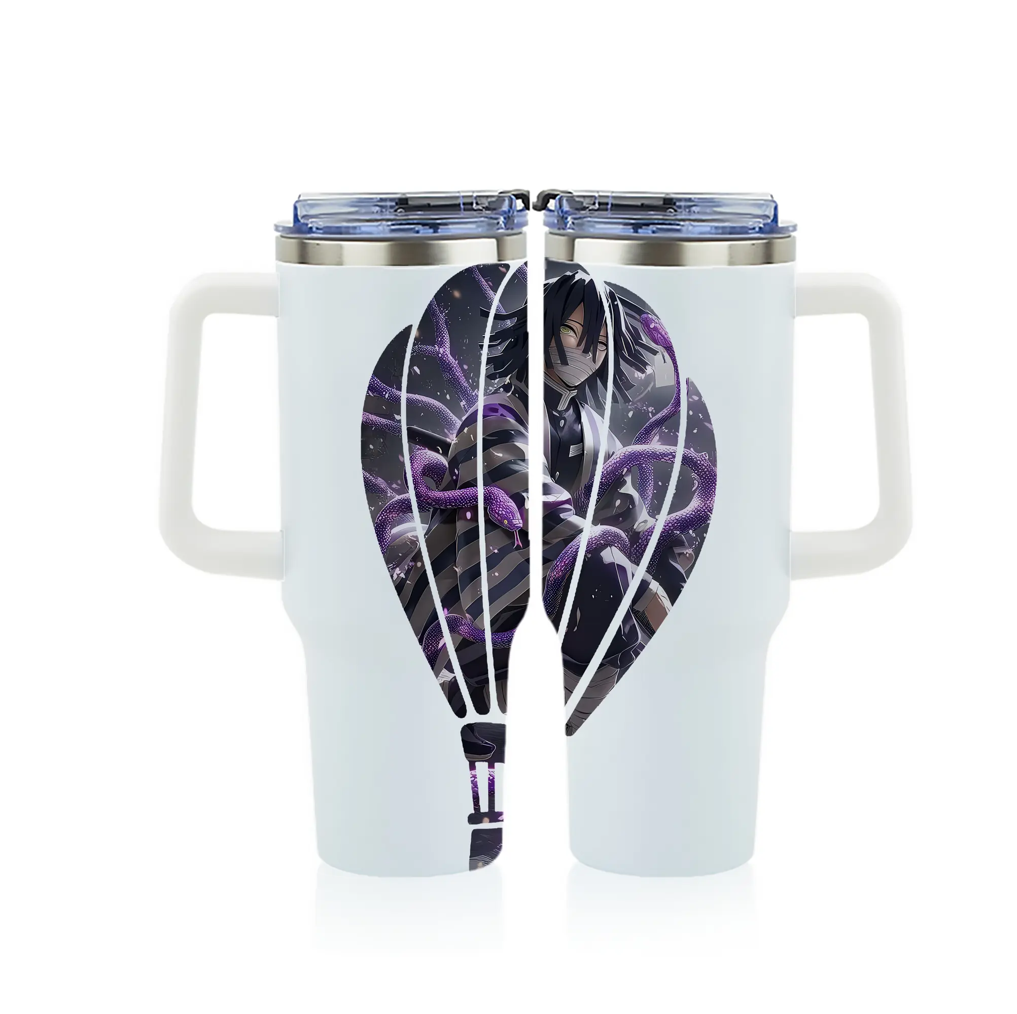 鬼滅の刃 グッズ,伊黒 小芭内 - 1200mL フルプリント車用タンブラー ・ 304ステンレス 内側 ・ 201ステンレス 外側 ・ 保温 保冷 ・ 通勤 ドライブ アウトドア用