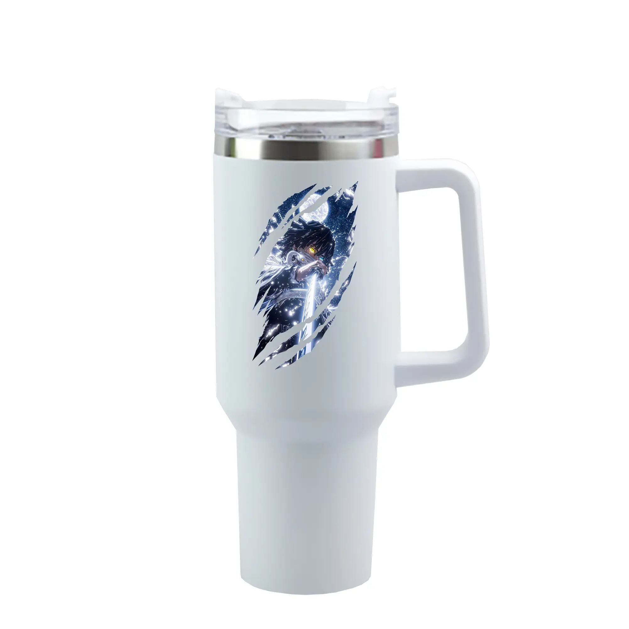 鬼滅の刃 グッズ,伊黒 小芭内 - 1200mL 車用タンブラー ・ クリスタルステッカー ・ 304ステンレス 内側 ・ 201ステンレス 外側 ・ 保温 保冷 ・ ハンドル＆ストロー付き ・ 通勤 ドライブ アウトドア用