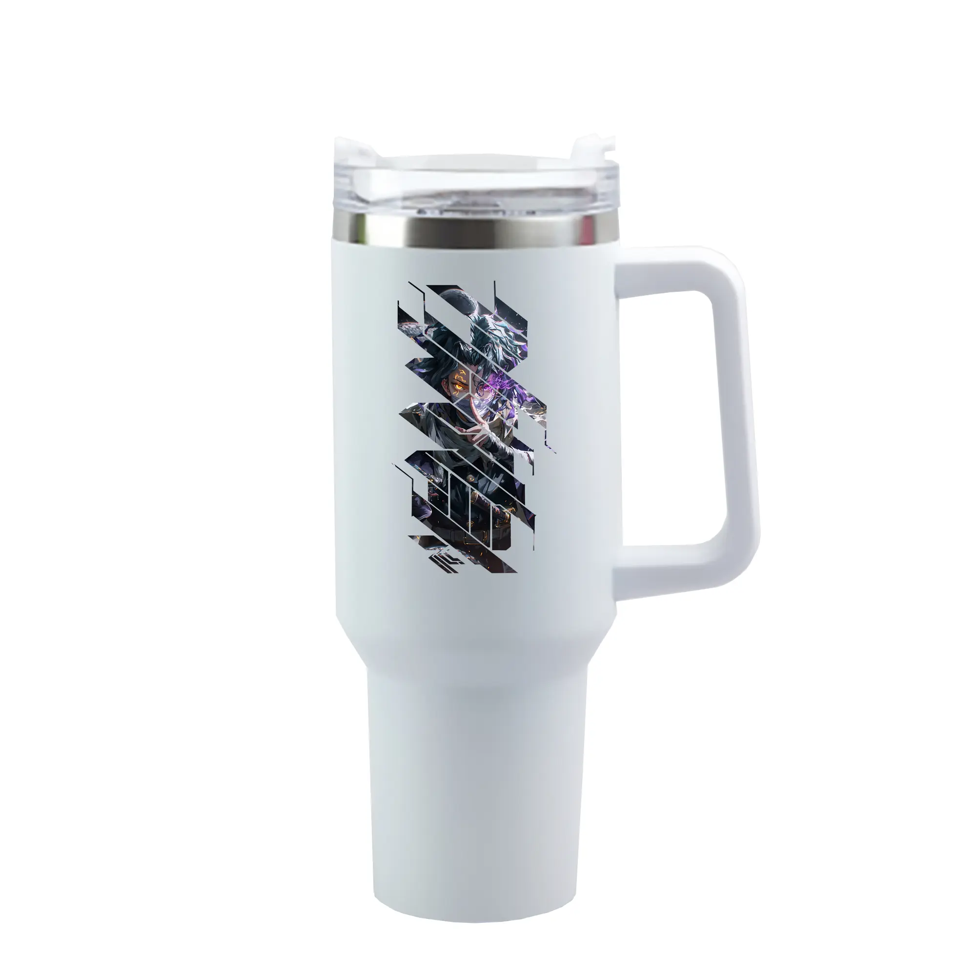 鬼滅の刃 グッズ,伊黒 小芭内 - 1200mL 車用タンブラー ・ クリスタルステッカー ・ 304ステンレス 内側 ・ 201ステンレス 外側 ・ 保温 保冷 ・ ハンドル＆ストロー付き ・ 通勤 ドライブ アウトドア用