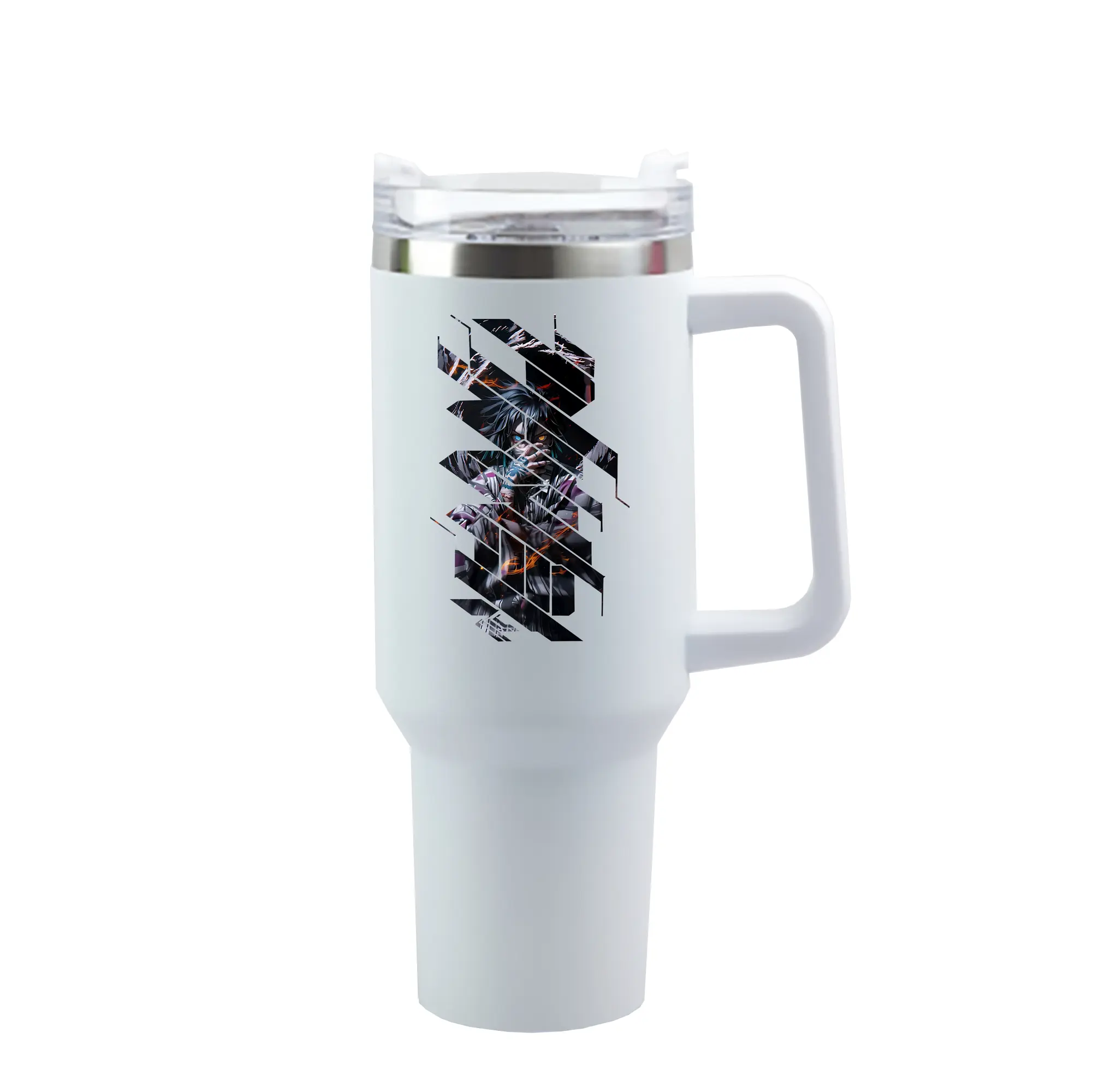 鬼滅の刃 グッズ,伊黒 小芭内 - 1200mL 車用タンブラー ・ クリスタルステッカー ・ 304ステンレス 内側 ・ 201ステンレス 外側 ・ 保温 保冷 ・ ハンドル＆ストロー付き ・ 通勤 ドライブ アウトドア用