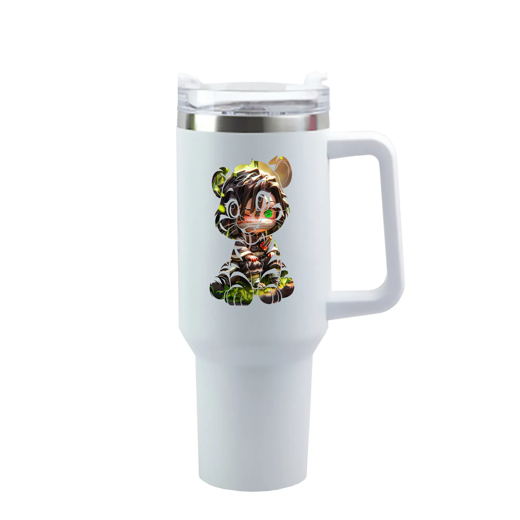 鬼滅の刃 グッズ,伊黒 小芭内 - 1200mL 車用タンブラー ・ クリスタルステッカー ・ 304ステンレス 内側 ・ 201ステンレス 外側 ・ 保温 保冷 ・ ハンドル＆ストロー付き ・ 通勤 ドライブ アウトドア用