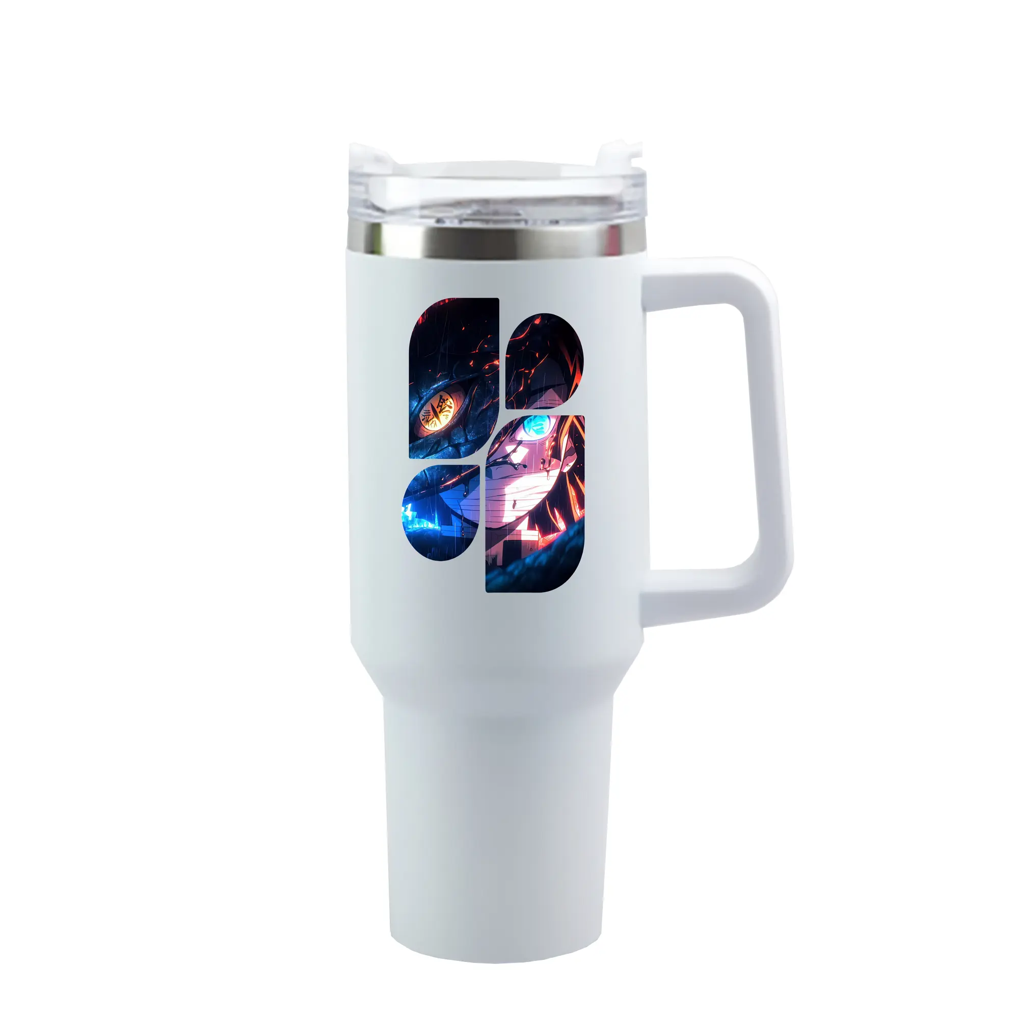 鬼滅の刃 グッズ,伊黒 小芭内 - 1200mL 車用タンブラー ・ クリスタルステッカー ・ 304ステンレス 内側 ・ 201ステンレス 外側 ・ 保温 保冷 ・ ハンドル＆ストロー付き ・ 通勤 ドライブ アウトドア用