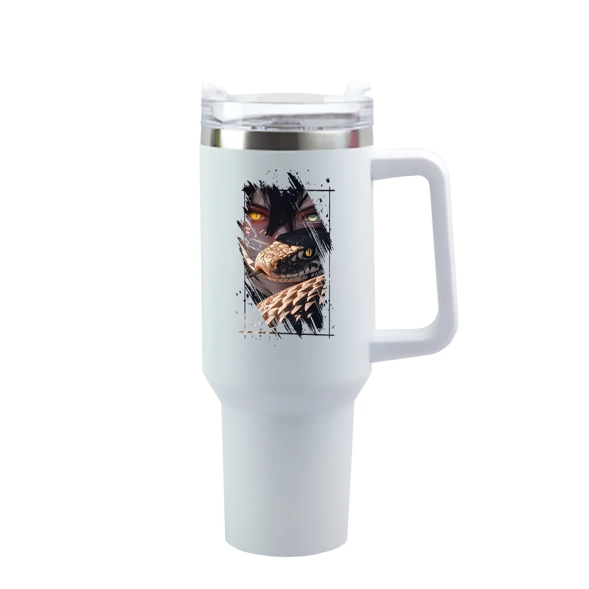 鬼滅の刃 グッズ,伊黒 小芭内 - 1200mL 車用タンブラー ・ クリスタルステッカー ・ 304ステンレス 内側 ・ 201ステンレス 外側 ・ 保温 保冷 ・ ハンドル＆ストロー付き ・ 通勤 ドライブ アウトドア用