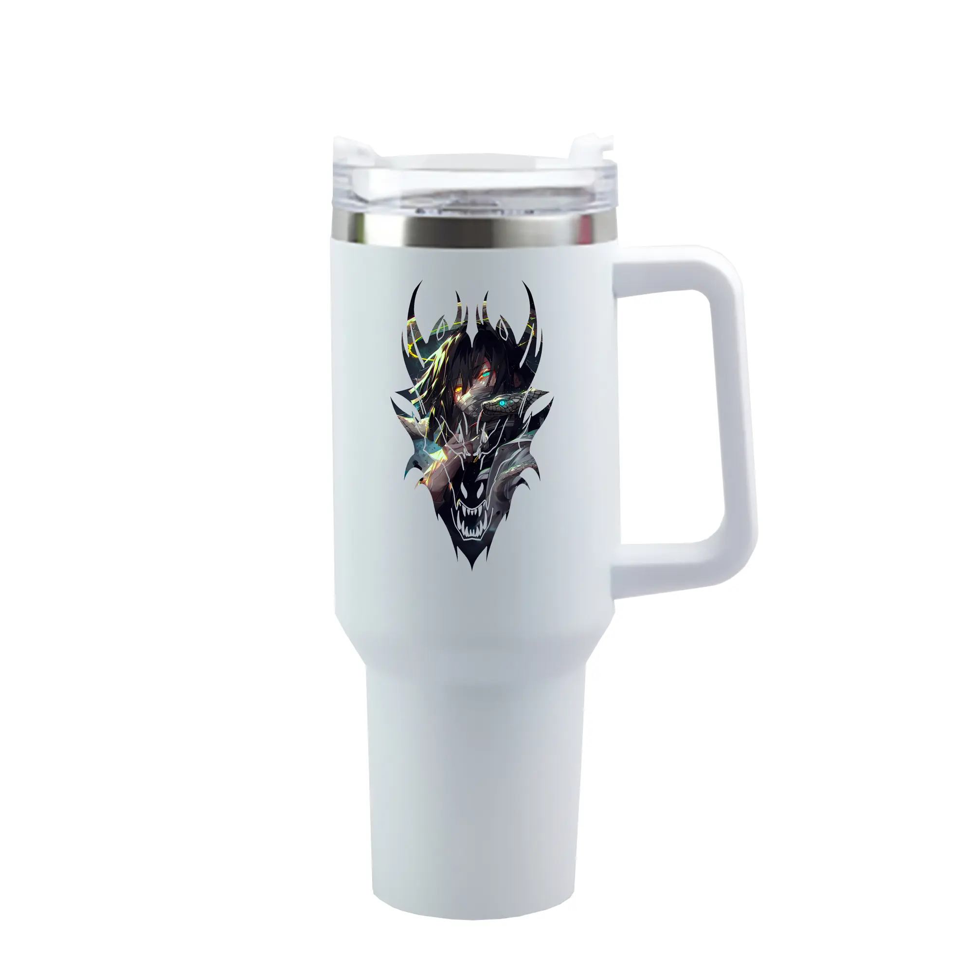 鬼滅の刃 グッズ,伊黒 小芭内 - 1200mL 車用タンブラー ・ クリスタルステッカー ・ 304ステンレス 内側 ・ 201ステンレス 外側 ・ 保温 保冷 ・ ハンドル＆ストロー付き ・ 通勤 ドライブ アウトドア用