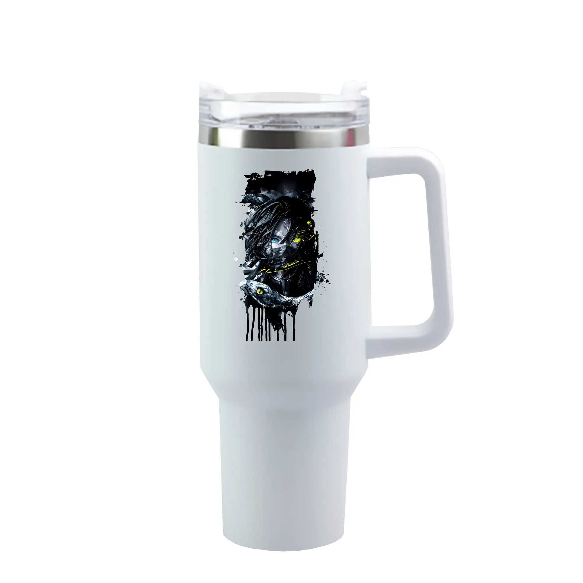 鬼滅の刃 グッズ,伊黒 小芭内 - 1200mL 車用タンブラー ・ クリスタルステッカー ・ 304ステンレス 内側 ・ 201ステンレス 外側 ・ 保温 保冷 ・ ハンドル＆ストロー付き ・ 通勤 ドライブ アウトドア用