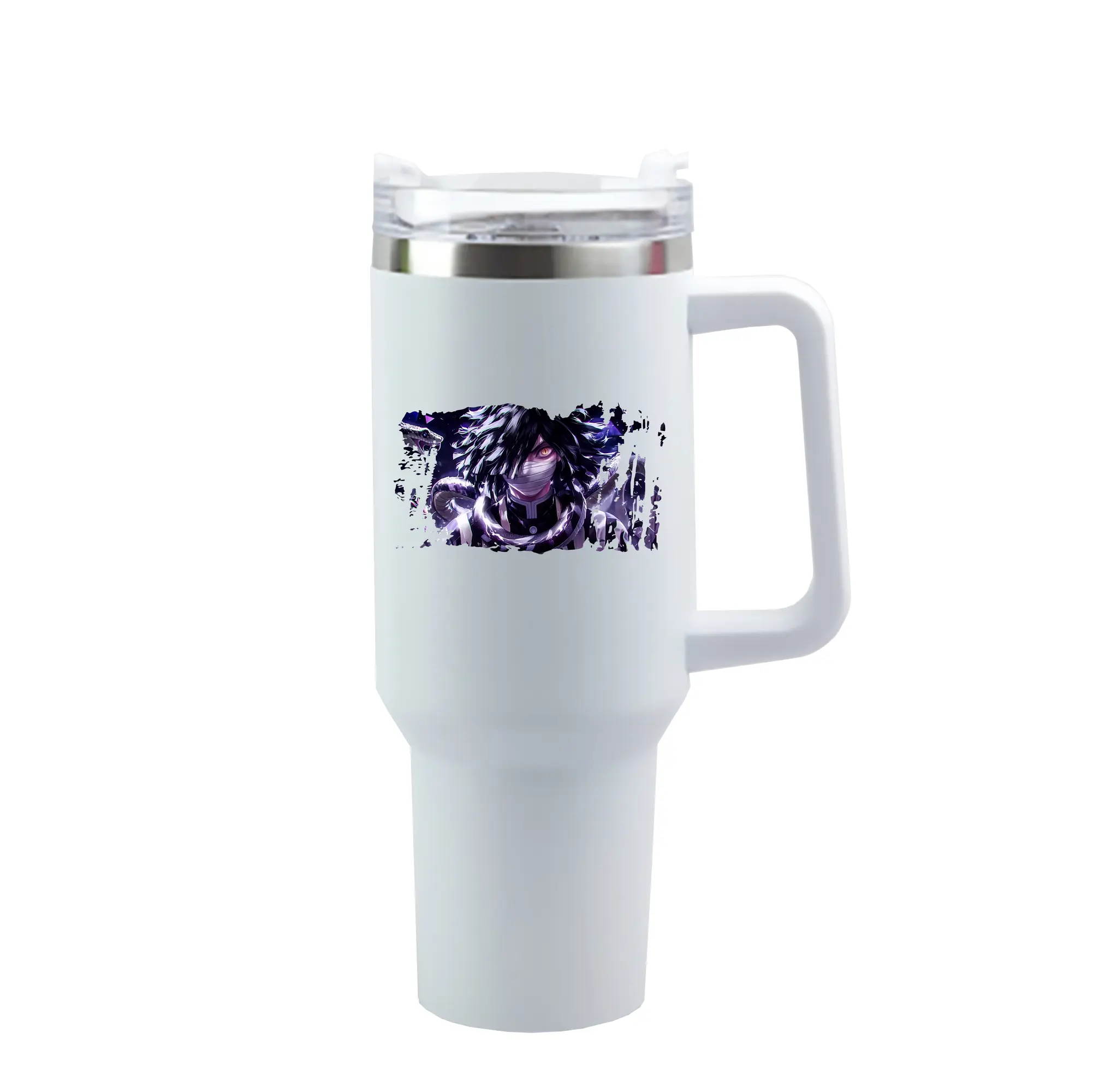 鬼滅の刃 グッズ,伊黒 小芭内 - 1200mL 車用タンブラー ・ クリスタルステッカー ・ 304ステンレス 内側 ・ 201ステンレス 外側 ・ 保温 保冷 ・ ハンドル＆ストロー付き ・ 通勤 ドライブ アウトドア用