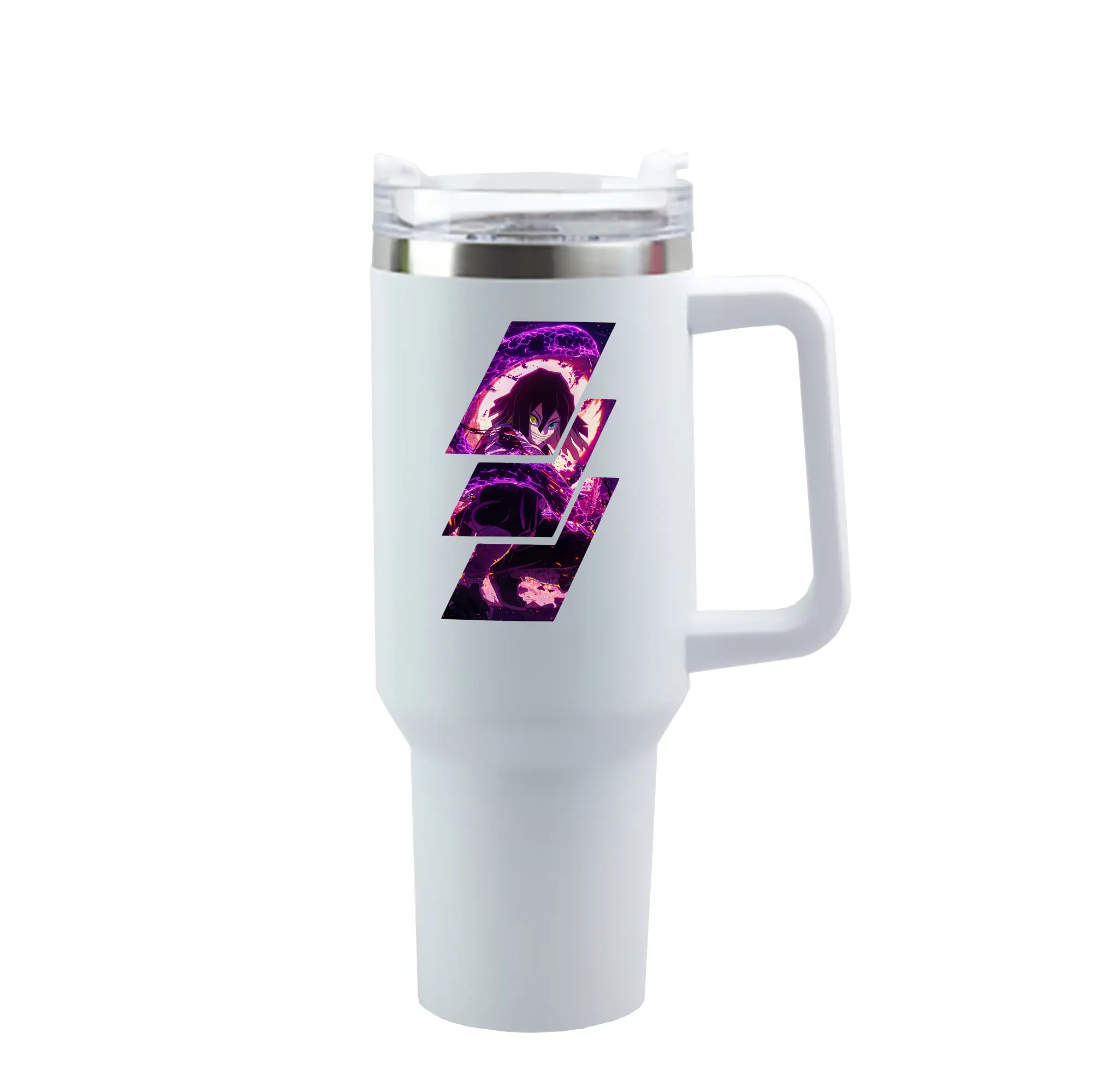 鬼滅の刃 グッズ,伊黒 小芭内 - 1200mL 車用タンブラー ・ クリスタルステッカー ・ 304ステンレス 内側 ・ 201ステンレス 外側 ・ 保温 保冷 ・ ハンドル＆ストロー付き ・ 通勤 ドライブ アウトドア用
