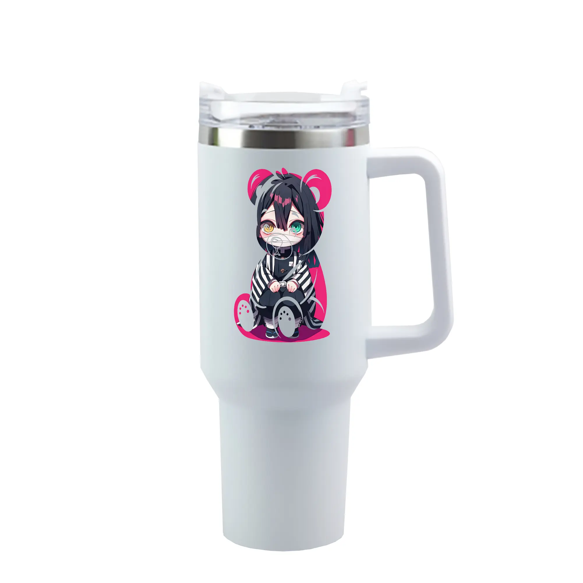 鬼滅の刃 グッズ,伊黒 小芭内 - 1200mL 車用タンブラー ・ クリスタルステッカー ・ 304ステンレス 内側 ・ 201ステンレス 外側 ・ 保温 保冷 ・ ハンドル＆ストロー付き ・ 通勤 ドライブ アウトドア用