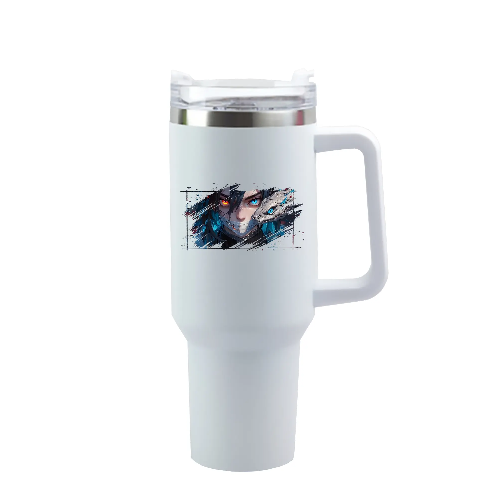 鬼滅の刃 グッズ,伊黒 小芭内 - 1200mL 車用タンブラー ・ クリスタルステッカー ・ 304ステンレス 内側 ・ 201ステンレス 外側 ・ 保温 保冷 ・ ハンドル＆ストロー付き ・ 通勤 ドライブ アウトドア用