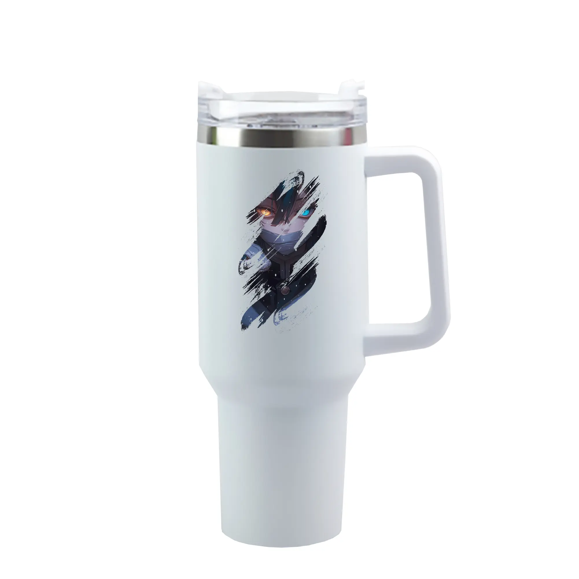 鬼滅の刃 グッズ,伊黒 小芭内 - 1200mL 車用タンブラー ・ クリスタルステッカー ・ 304ステンレス 内側 ・ 201ステンレス 外側 ・ 保温 保冷 ・ ハンドル＆ストロー付き ・ 通勤 ドライブ アウトドア用