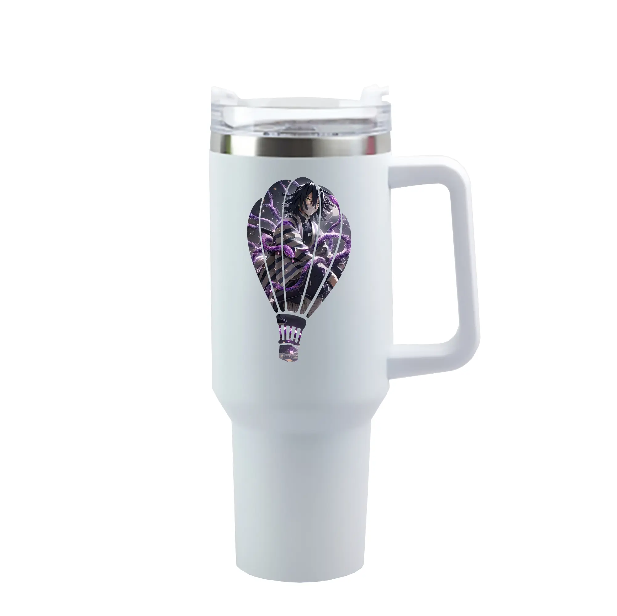 鬼滅の刃 グッズ,伊黒 小芭内 - 1200mL 車用タンブラー ・ クリスタルステッカー ・ 304ステンレス 内側 ・ 201ステンレス 外側 ・ 保温 保冷 ・ ハンドル＆ストロー付き ・ 通勤 ドライブ アウトドア用