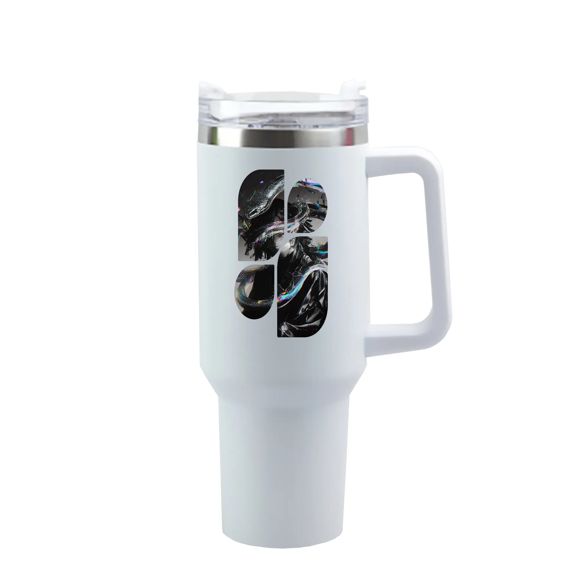 鬼滅の刃 グッズ,伊黒 小芭内 - 1200mL 車用タンブラー ・ クリスタルステッカー ・ 304ステンレス 内側 ・ 201ステンレス 外側 ・ 保温 保冷 ・ ハンドル＆ストロー付き ・ 通勤 ドライブ アウトドア用