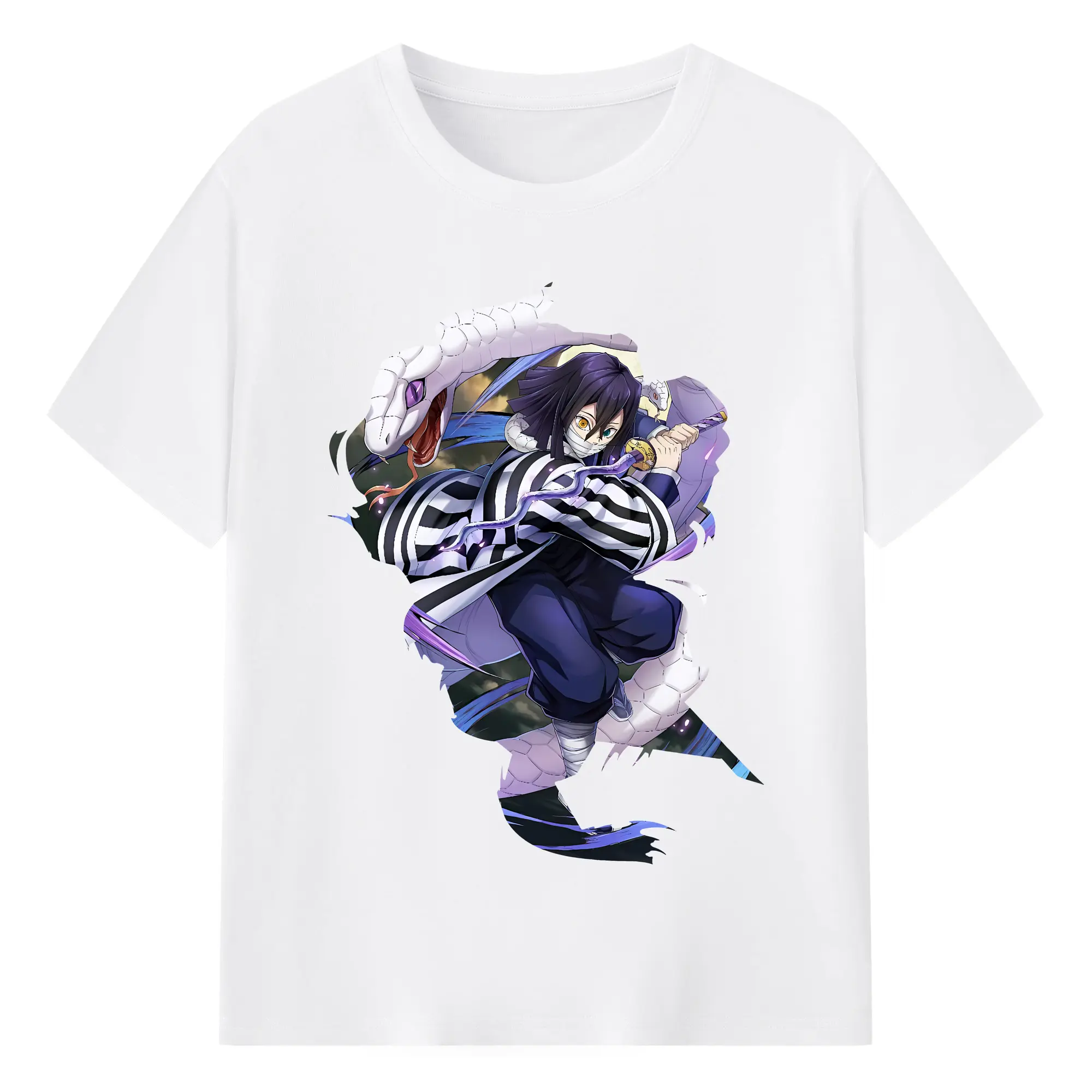 鬼滅の刃 グッズ,伊黒 小芭内 - 綿100％ 半袖Tシャツ ・ フロントプリント ・ 快適 通気性 ・ 日常使い 散歩 スポーツ用