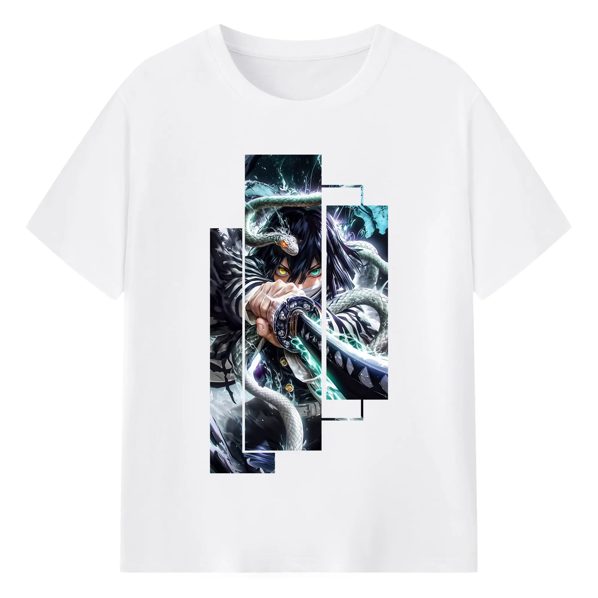 鬼滅の刃 グッズ,伊黒 小芭内 - 綿100％ 半袖Tシャツ ・ フロントプリント ・ 快適 通気性 ・ 日常使い 散歩 スポーツ用