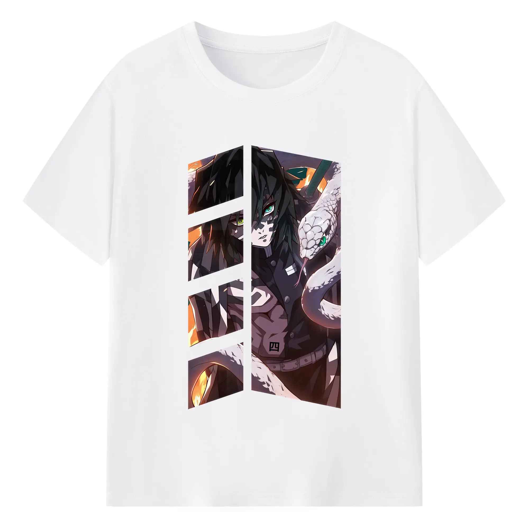 鬼滅の刃 グッズ,伊黒 小芭内 - 綿100％ 半袖Tシャツ ・ フロントプリント ・ 快適 通気性 ・ 日常使い 散歩 スポーツ用