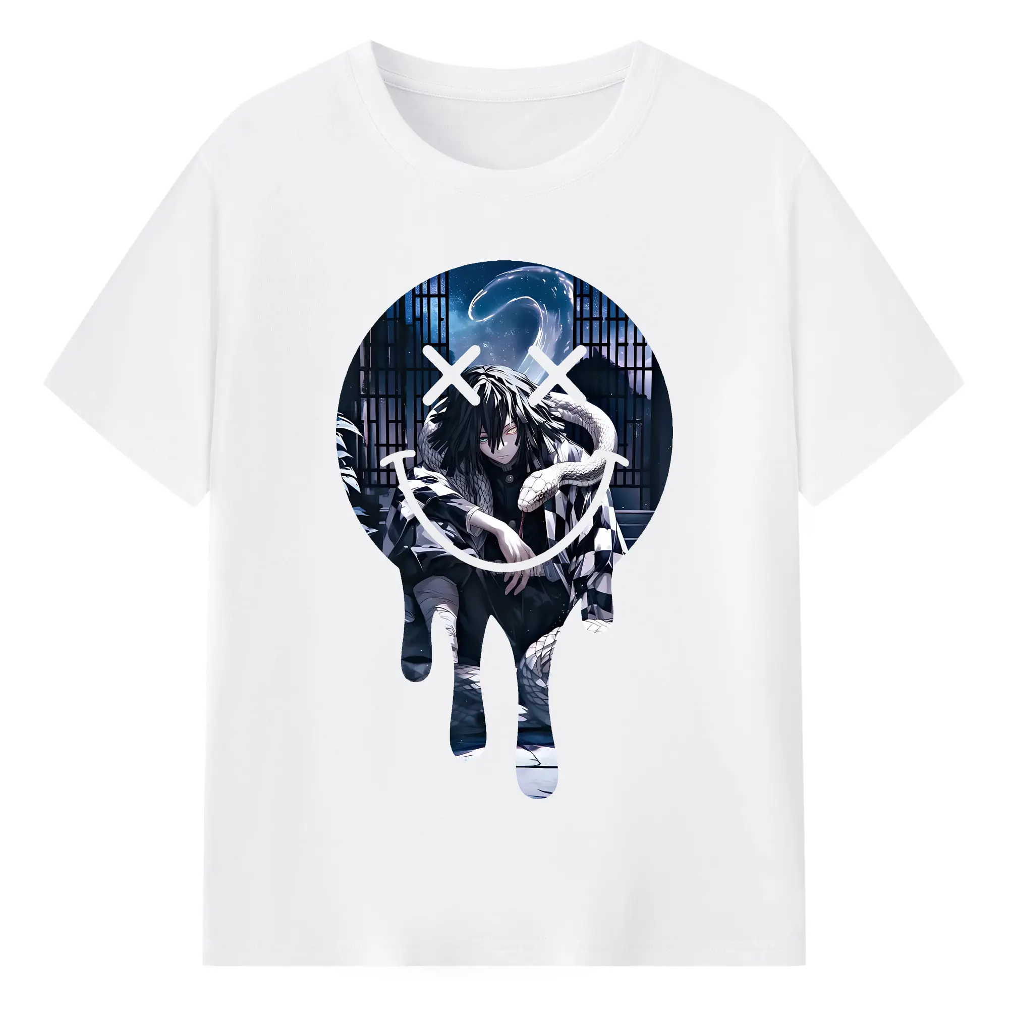 鬼滅の刃 グッズ,伊黒 小芭内 - 綿100％ 半袖Tシャツ ・ フロントプリント ・ 快適 通気性 ・ 日常使い 散歩 スポーツ用